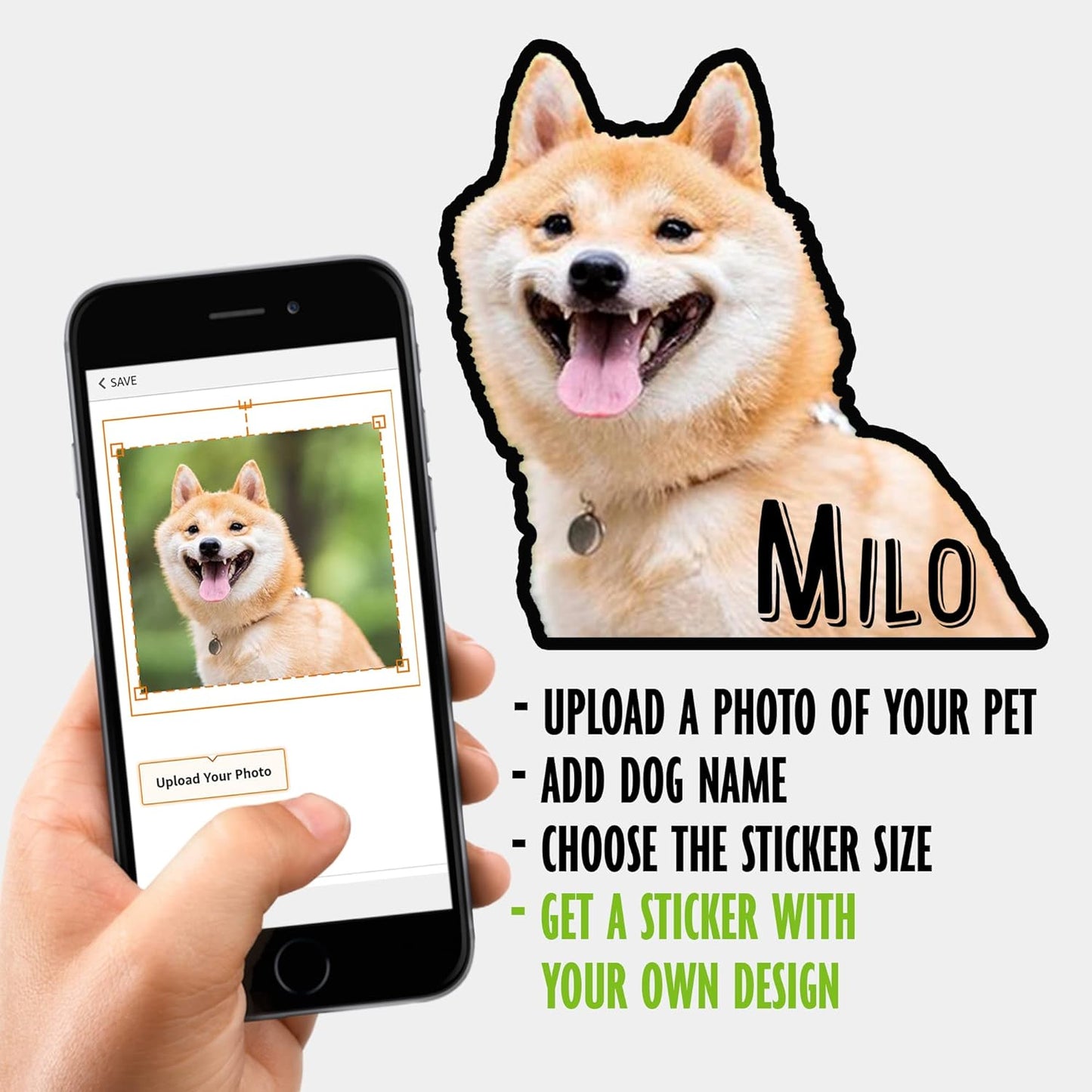 Custom Pet Stickers from Your Dog Photo - Personalized Vinyl Sticker with Your Own Design - Customized Name Dog Sticker