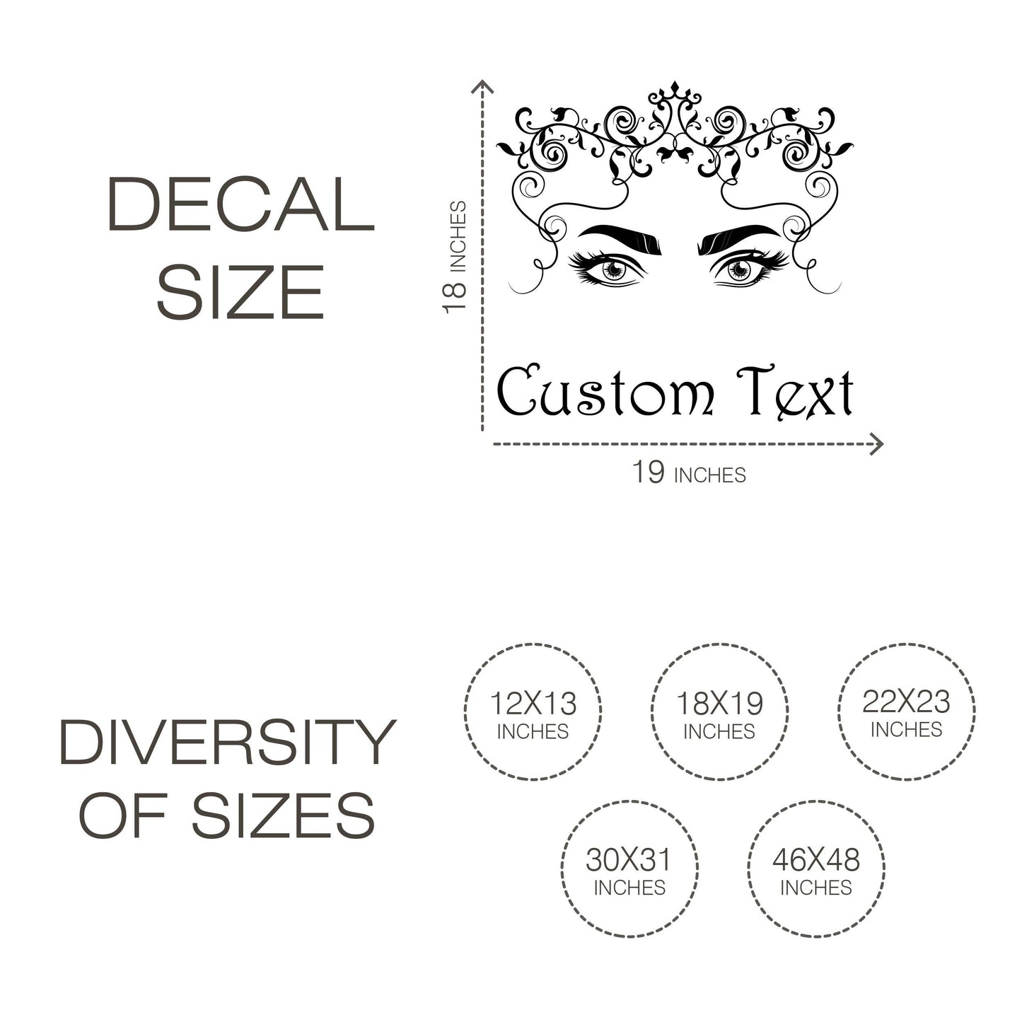 Personalized Vinyl Sticker of Eyes with Severe Look and Vintage Pattern - Girls Room Decal - Beauty Salon Decor