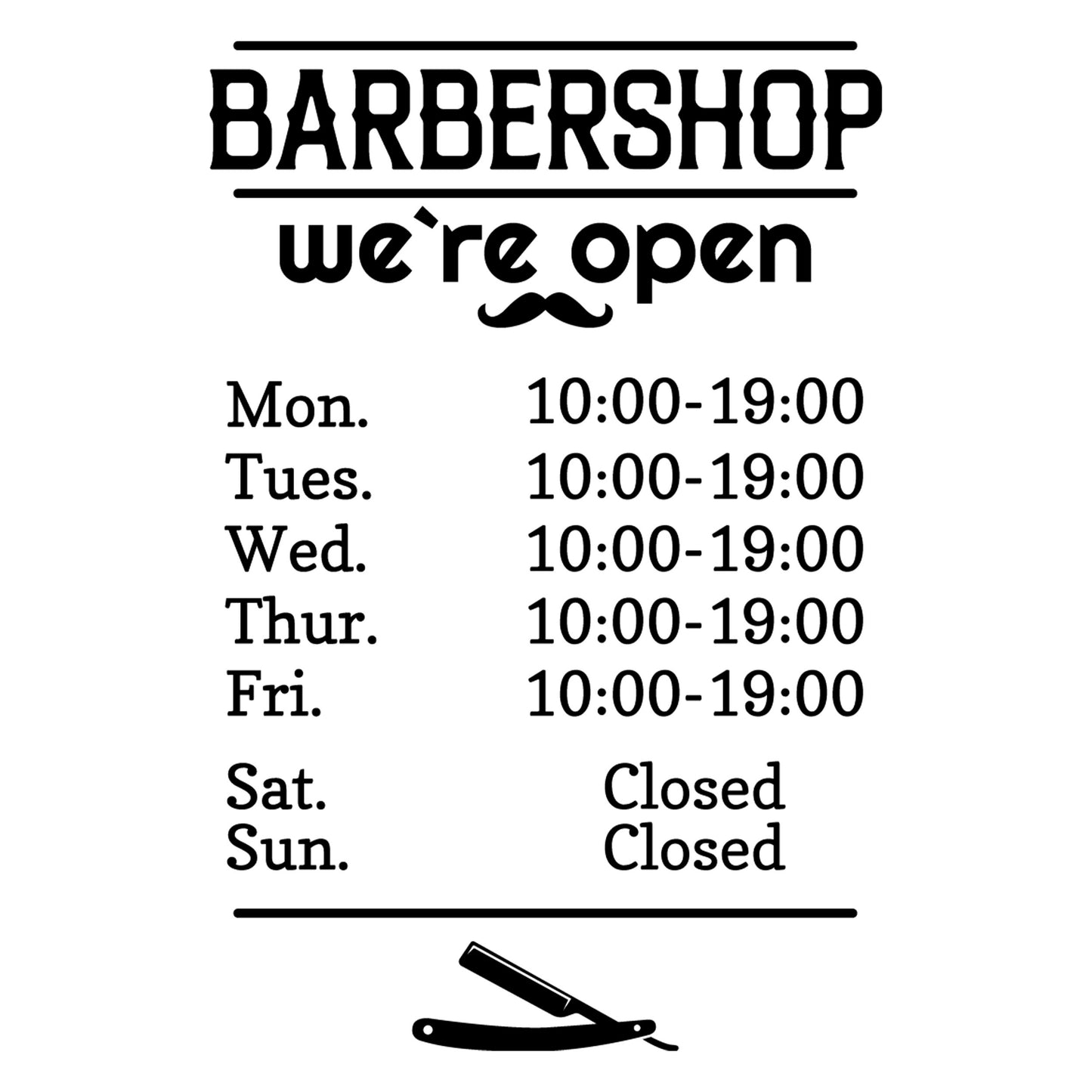Barber Shop Personalised Opening Hours Window Sign Decal