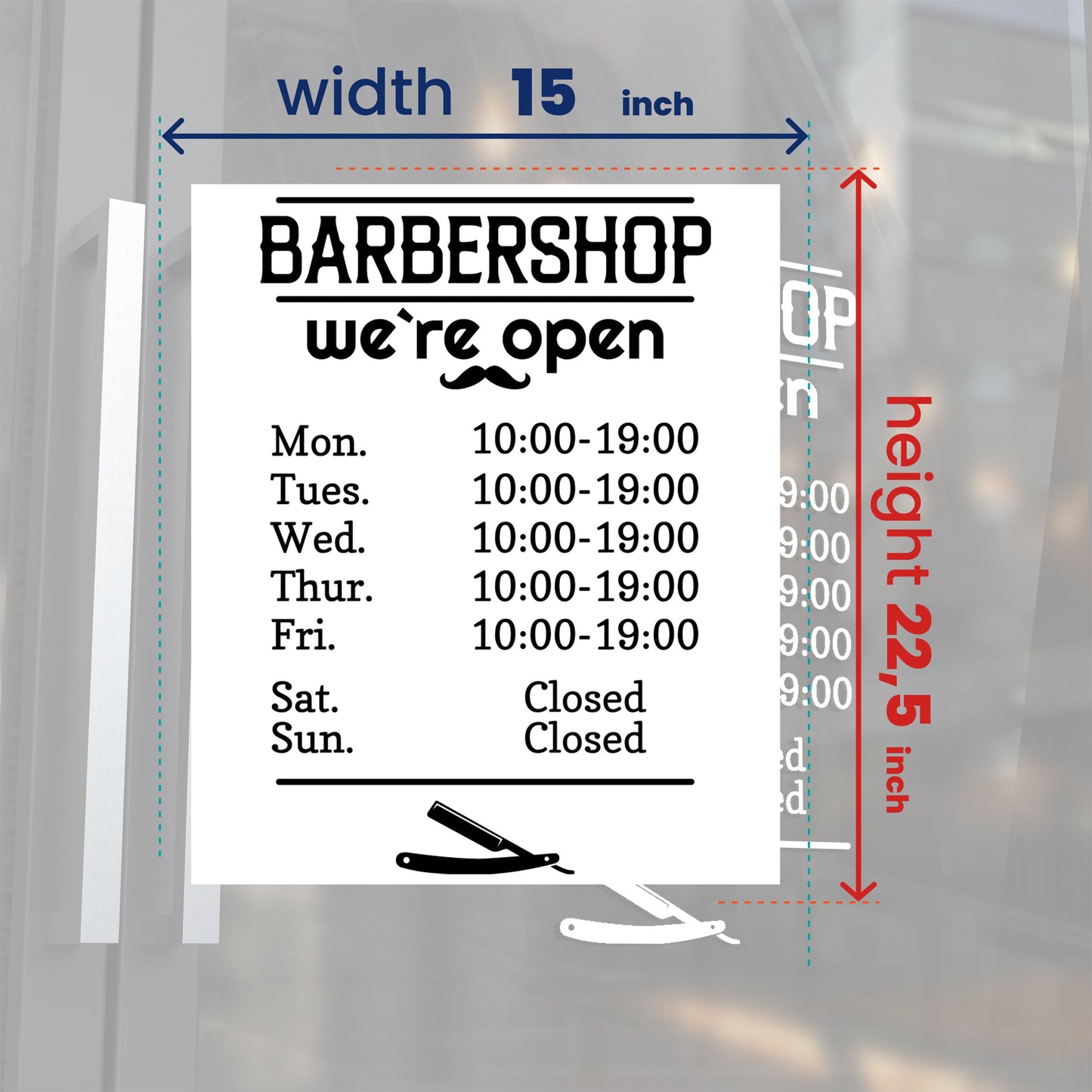 Barber Shop Personalised Opening Hours Window Sign Decal