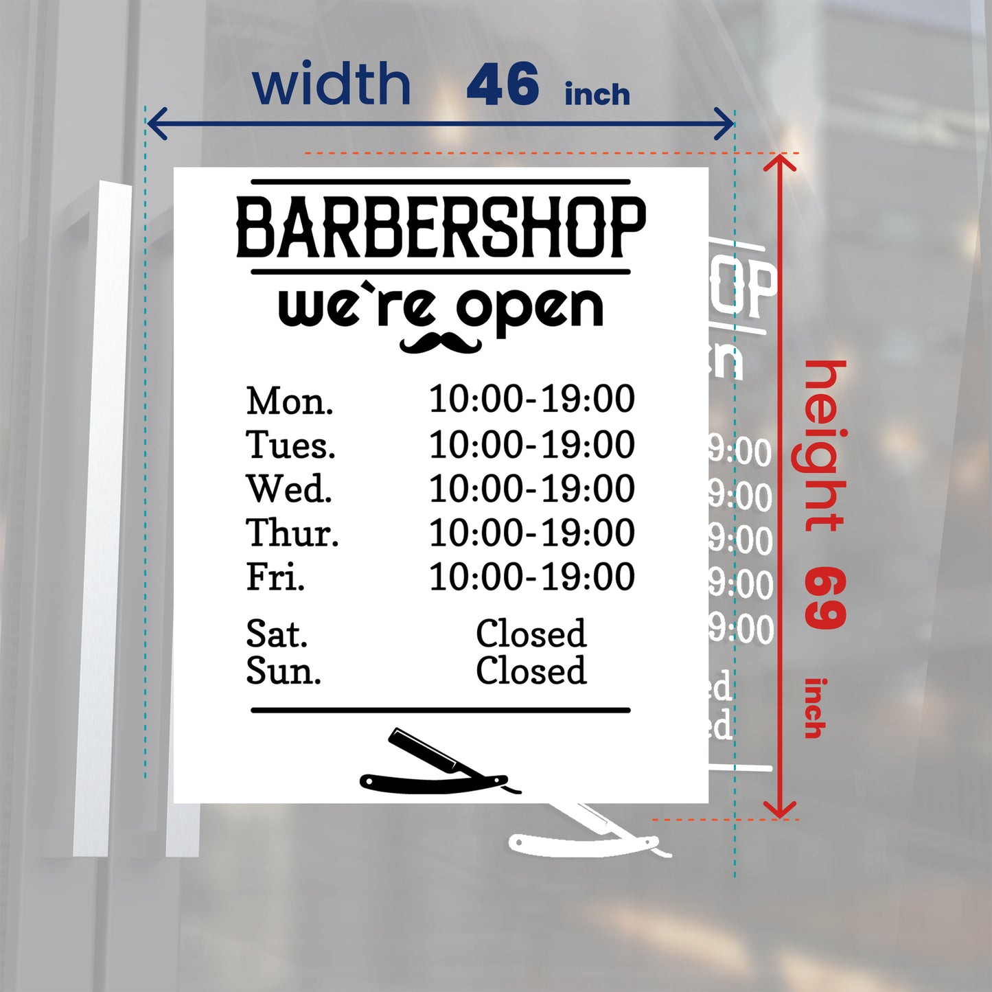 Barber Shop Personalised Opening Hours Window Sign Decal
