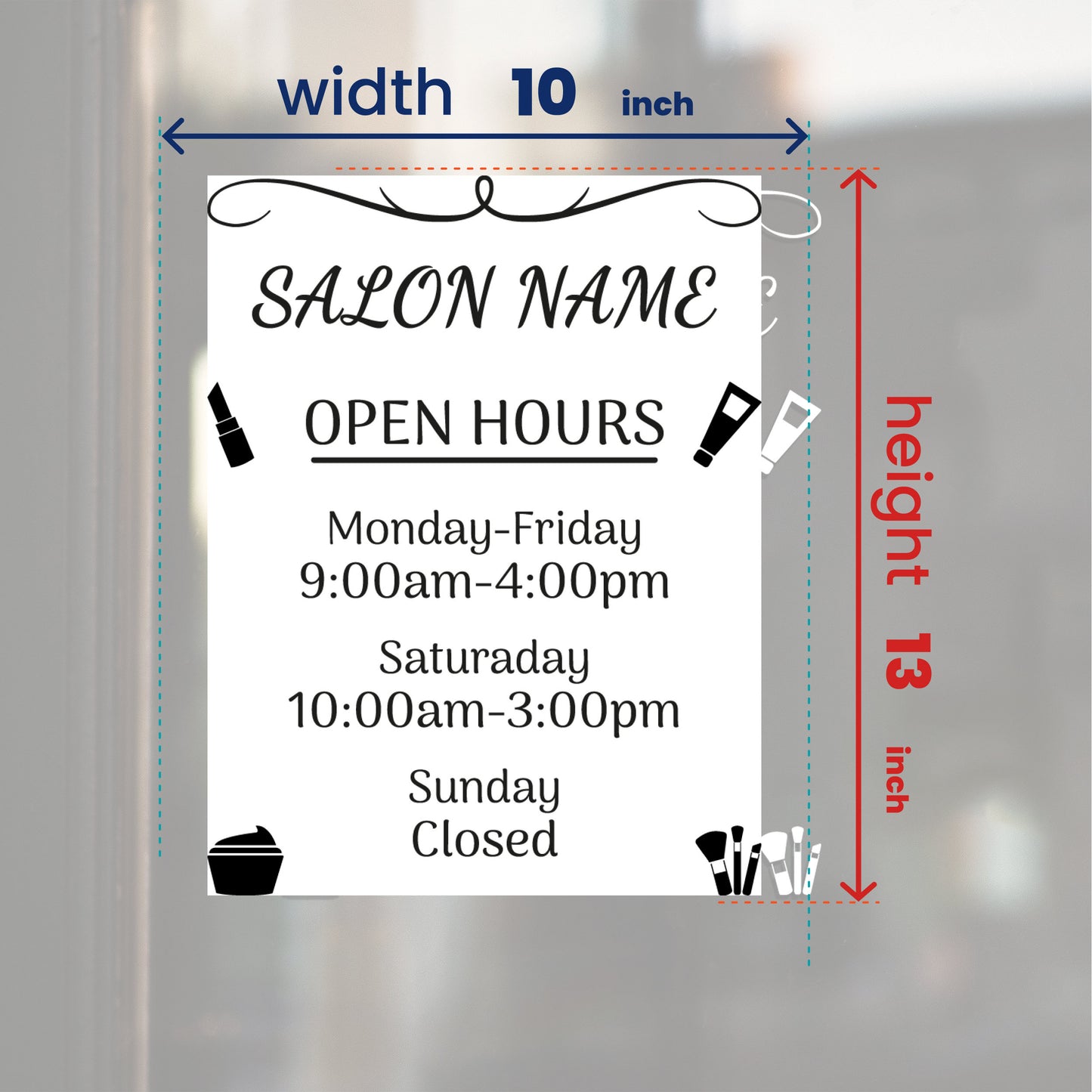 Salon Name Vinyl Sticker for Glass - Working Operating Hours Decal - Salon Front Signs - Business Vinyl Sticker - Store Hours Graphic