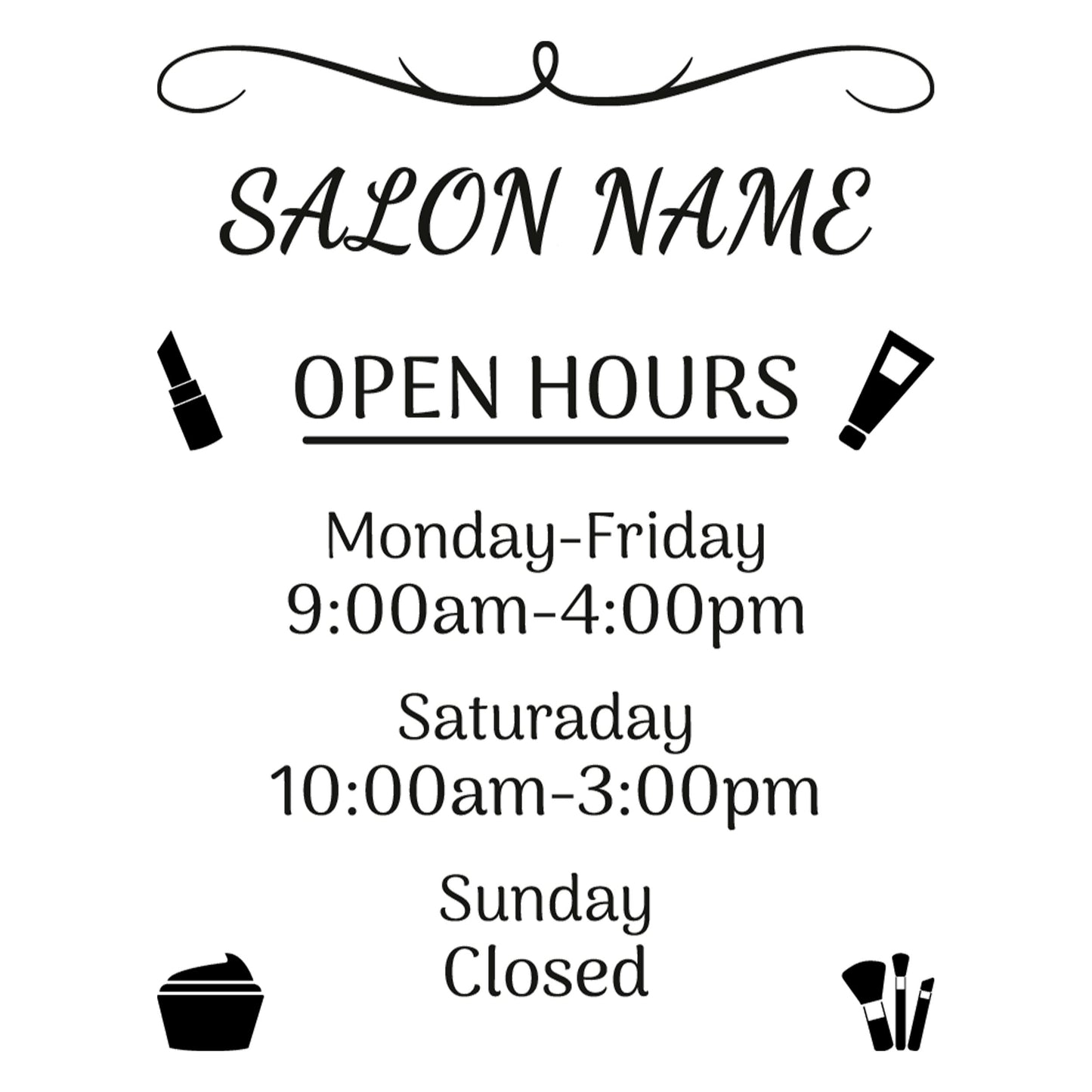 Salon Name Vinyl Sticker for Glass - Working Operating Hours Decal - Salon Front Signs - Business Vinyl Sticker - Store Hours Graphic
