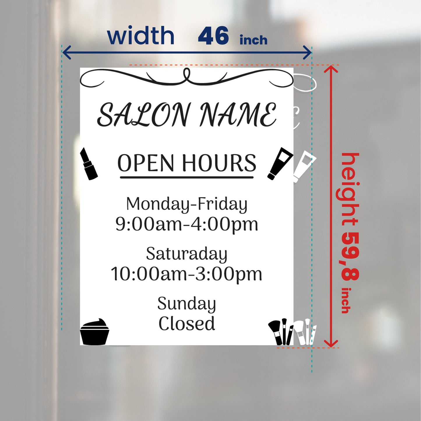 Salon Name Vinyl Sticker for Glass - Working Operating Hours Decal - Salon Front Signs - Business Vinyl Sticker - Store Hours Graphic