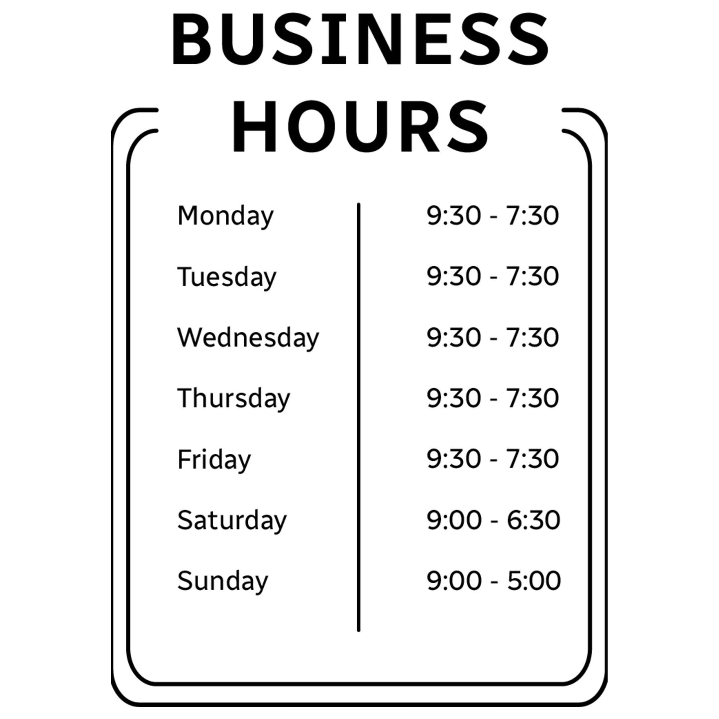 Custom Restaurant Business Hours - Storefront Decal