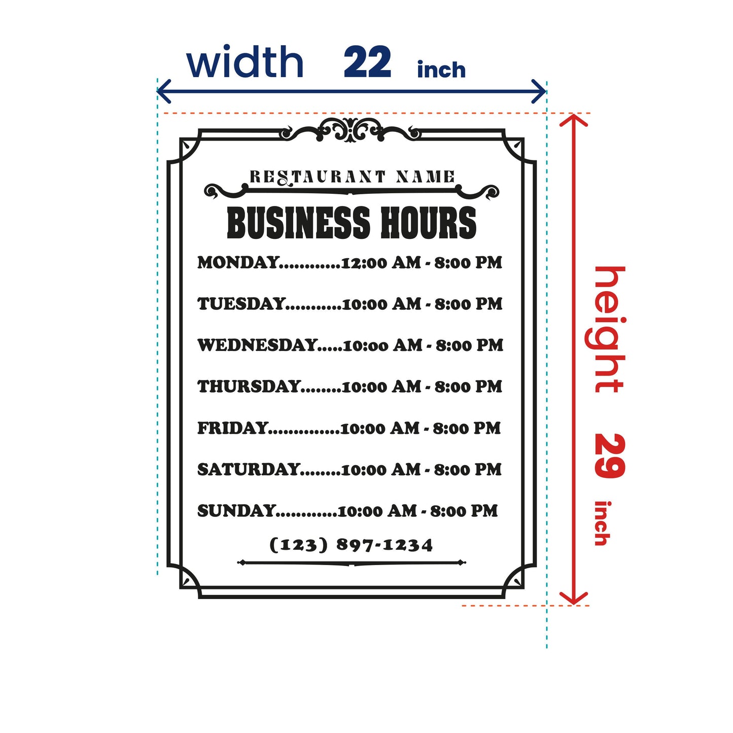 Business Hours for Restaurant - Custom Storefront Decal