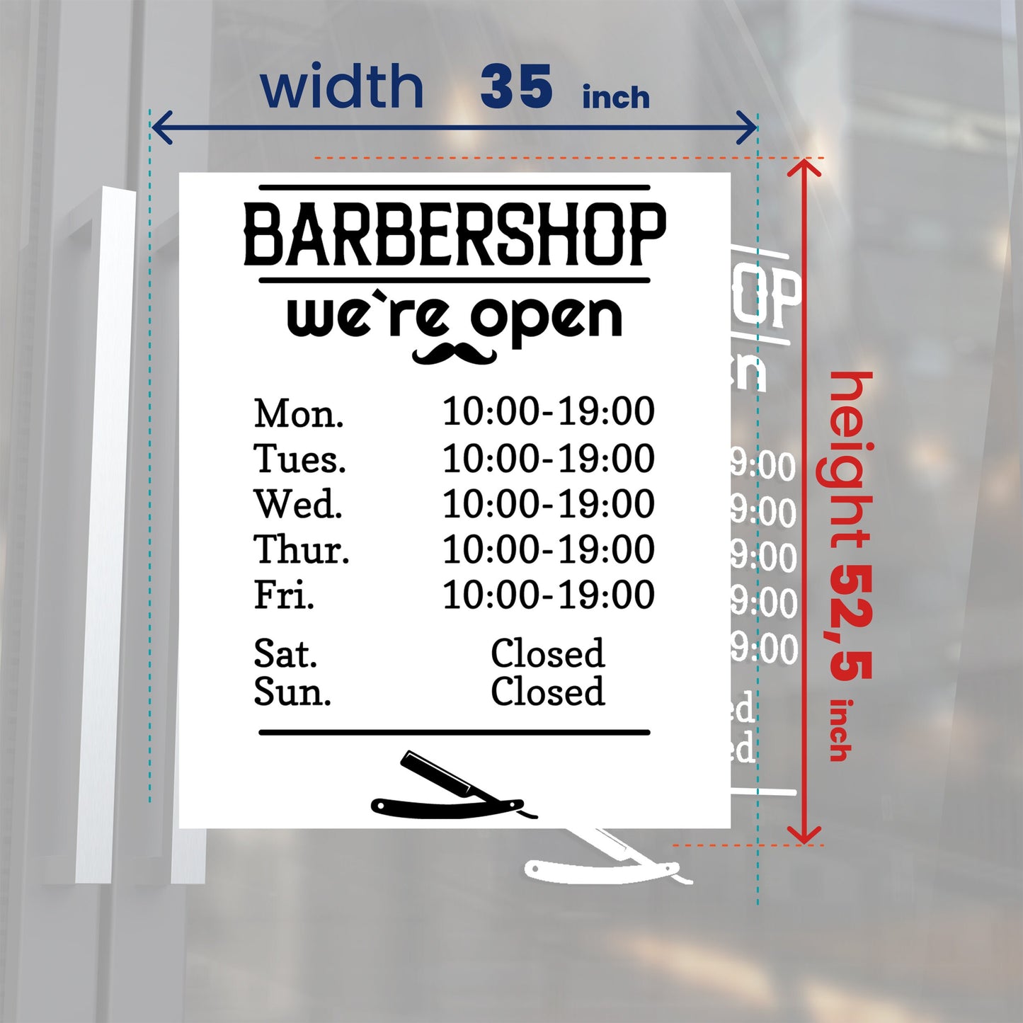 Barber Shop Personalised Opening Hours Window Sign Decal