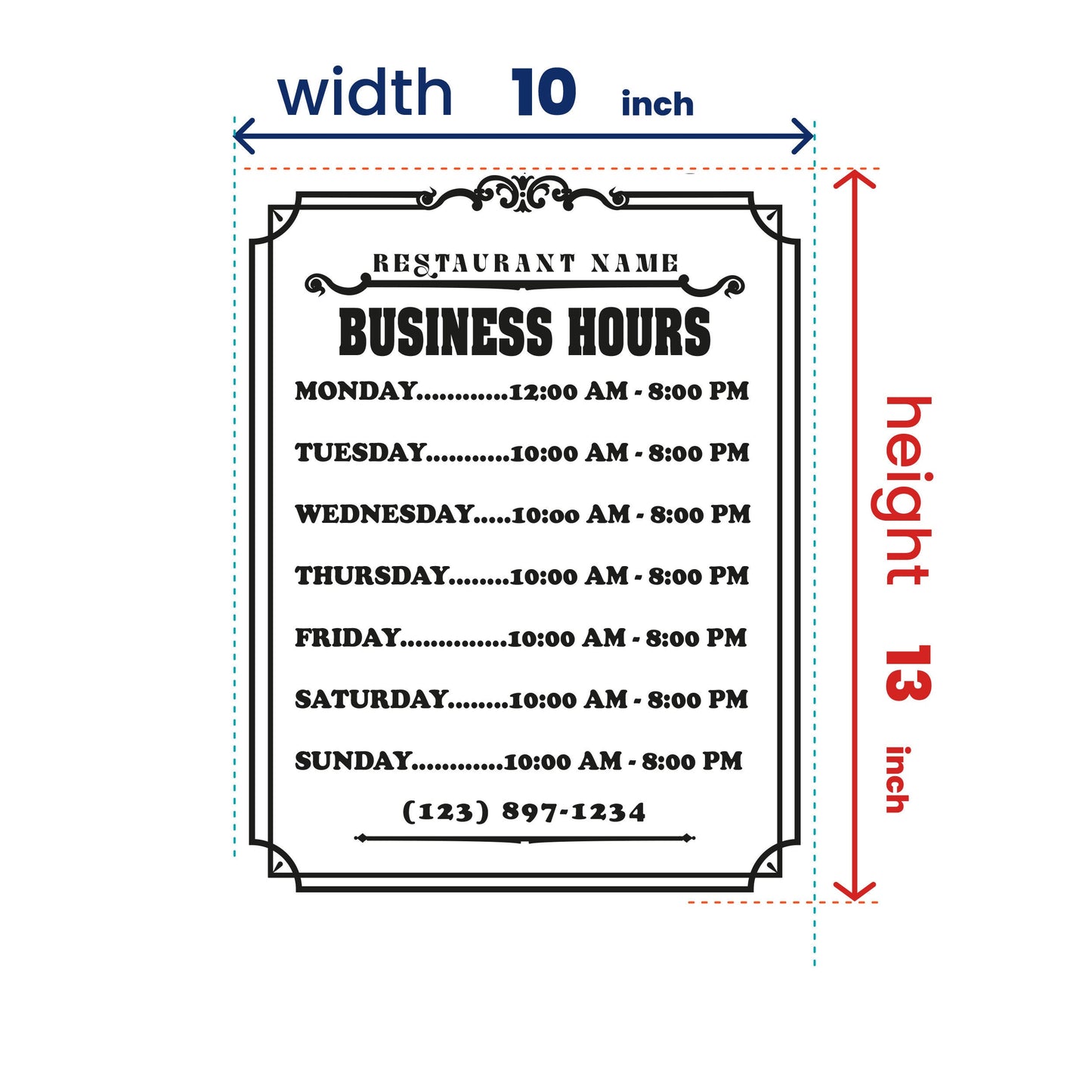 Business Hours for Restaurant - Custom Storefront Decal