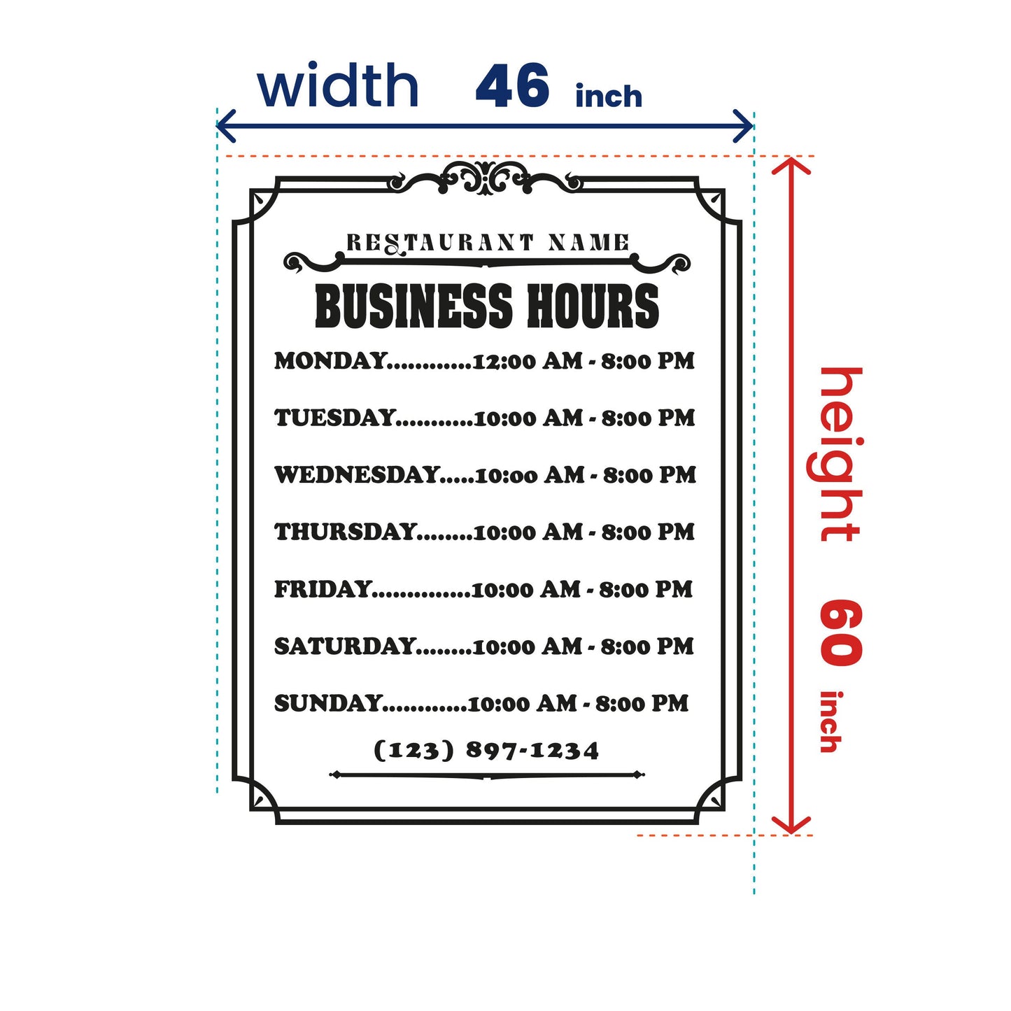 Business Hours for Restaurant - Custom Storefront Decal