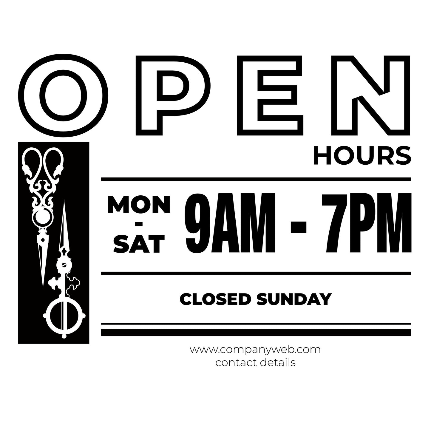 Vinyl Sticker for Storefront Door Window - Opening Hours Decal