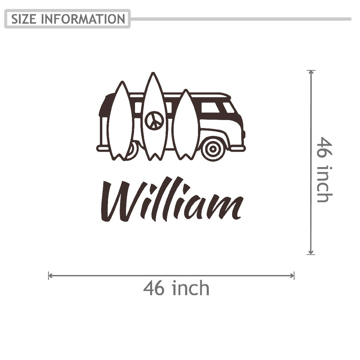 Personalized Name Stickers with Bus and Surfboards - Fade-Resistant Custom Name Stickers for Kids Bedroom - Easily-Applied Name Decals for Walls Doors Laptops