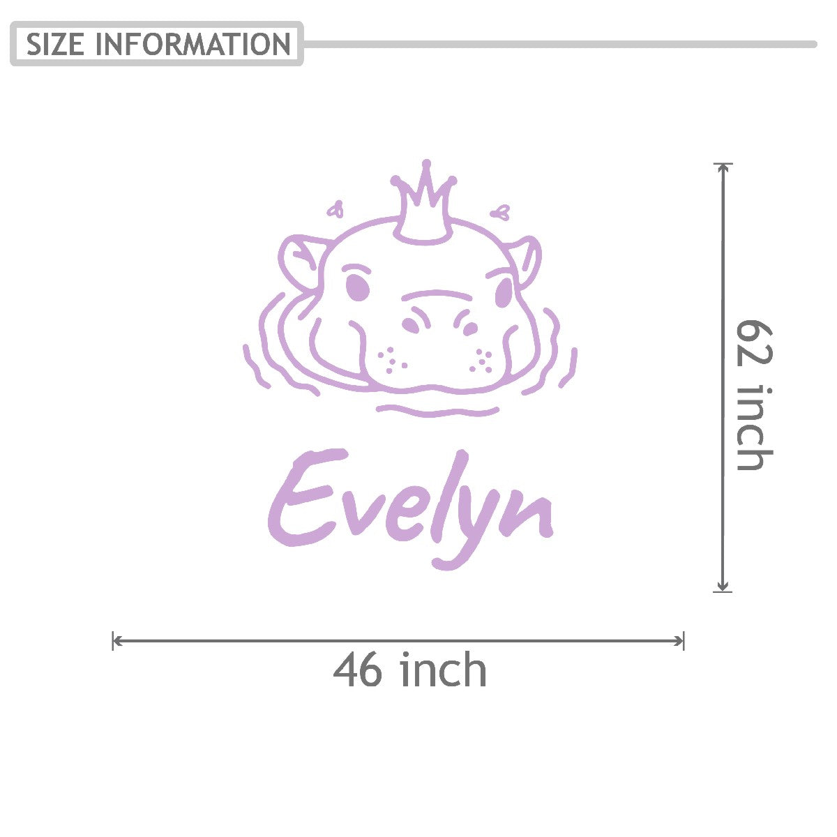 Personalized Name Stickers with Cartoon Hippo in Crown - Fade-Resistant Custom Name Stickers for Kids Bedroom - Lovely Name Decals for Walls Doors Laptops