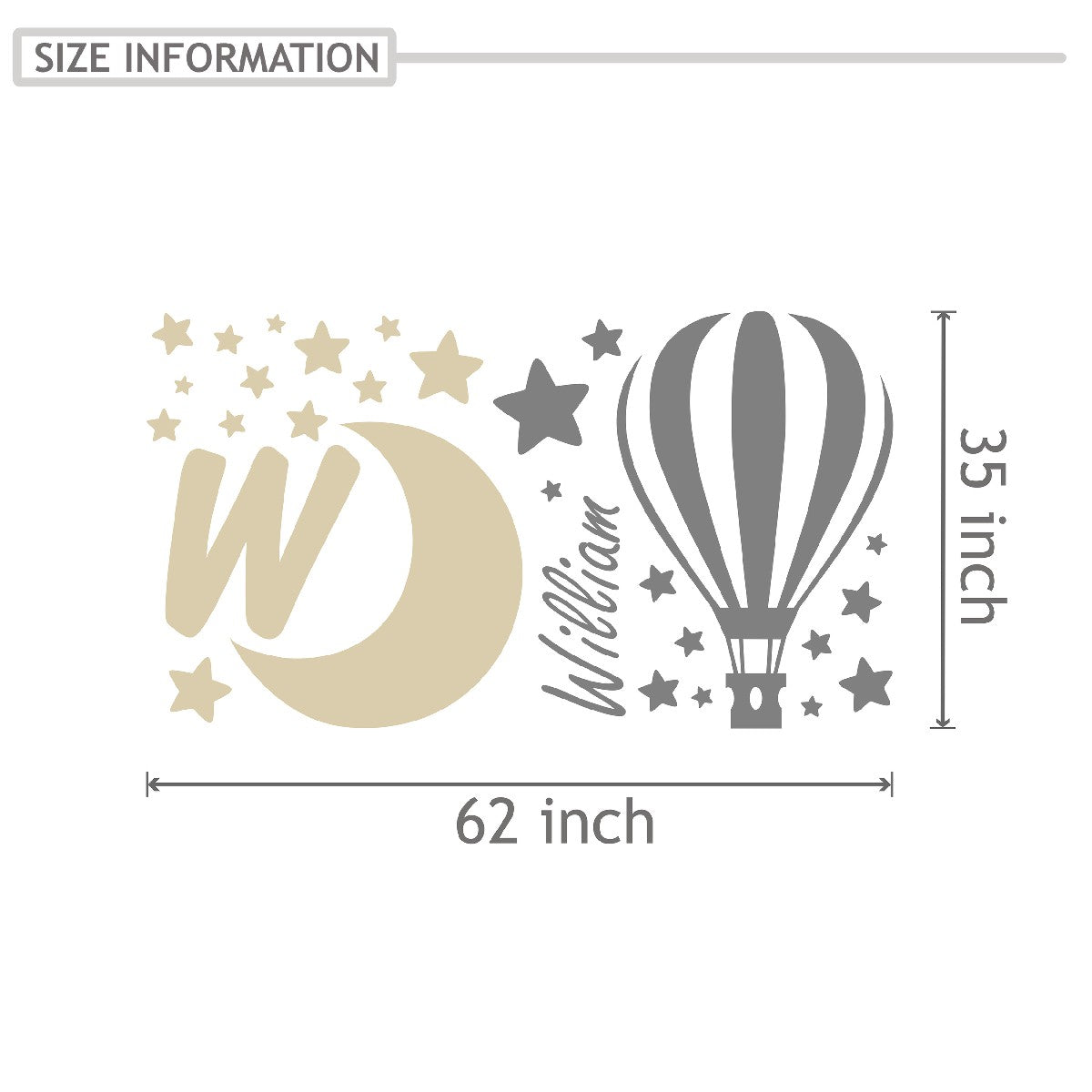 Personalized Name Stickers with hot Air Balloon Stars Moon - Easily-Applied Custom Name Stickers for Kids Bedroom - Cute Name Decals for Walls Furniture Laptop