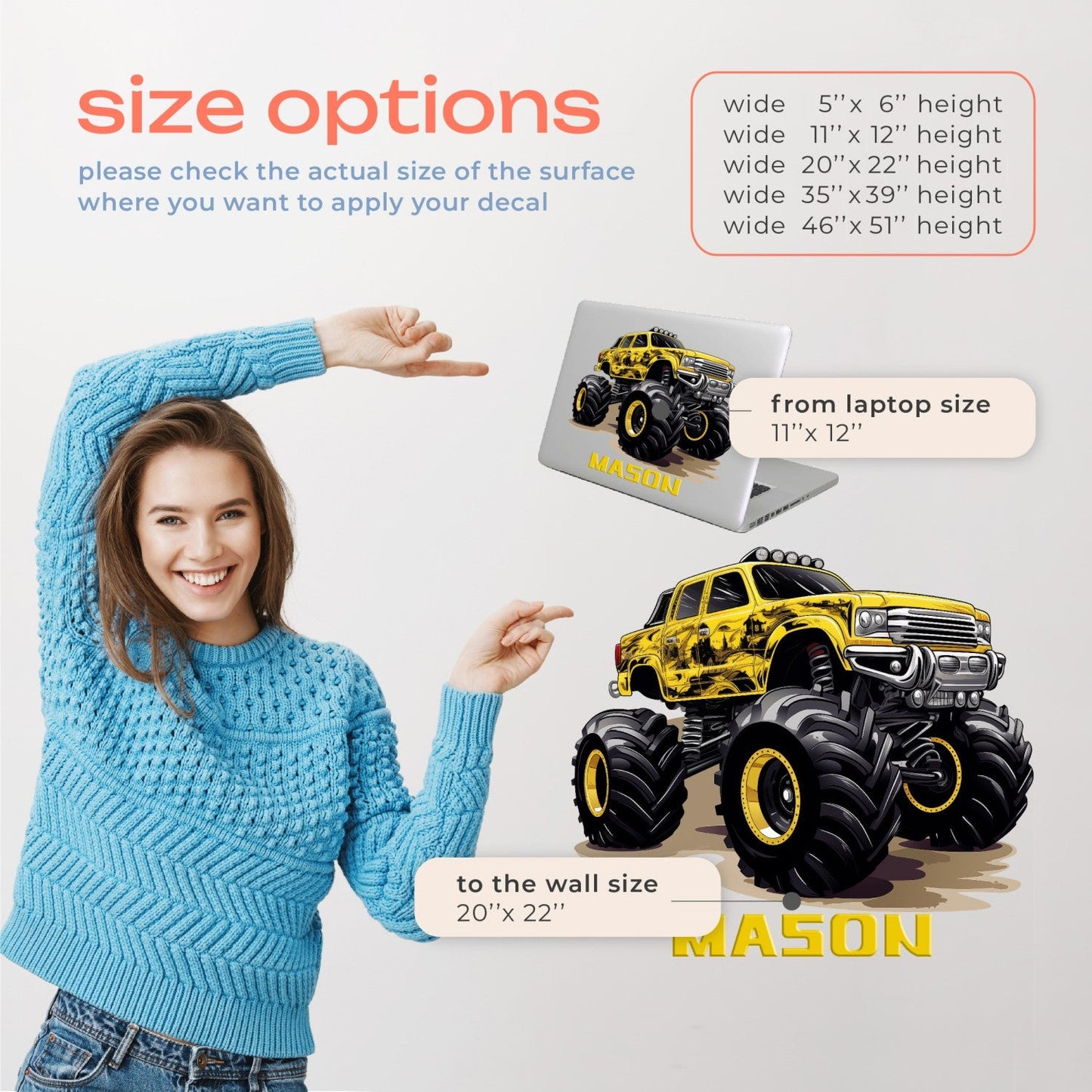 Grave Digger Monster Truck Wall Decal - Monster Truck Wall Decals for Kids Rooms - Monster Jam Wall Decals for Kids Rooms - Colored Monster Truck Wall Stickers