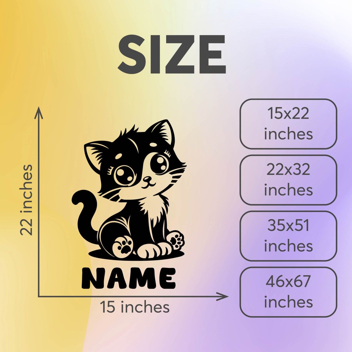 Cat Decals for Walls - Cat Wall Art Stickers - Cat Wall Stickers with Name - Animal Wall Stickers for Kids - Personalized Nursery Decals for Kids Room Design 01