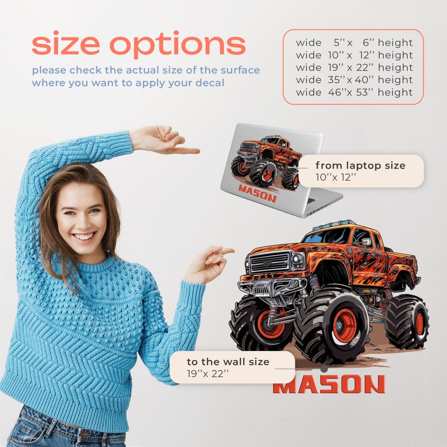 Monster Truck Decals for Boys Room - Colored Monster Truck Room Decor for Boys - Large Monster Truck Stickers - Monster Jam Wall Stickers