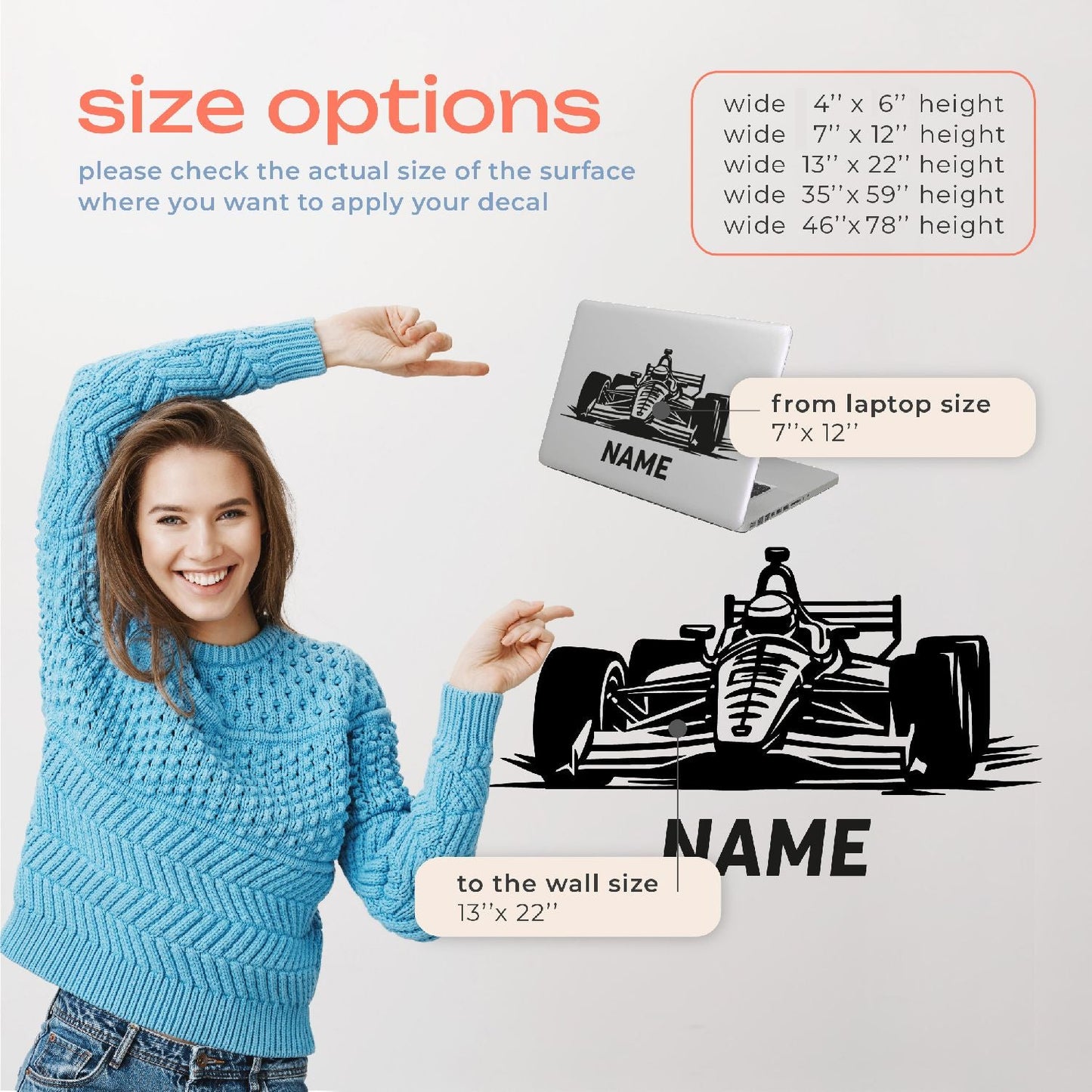 Custom Racing Name Wall Decal - Personalized Sport Car Wall Stickers - Racing Name Wall Decal - Race Car Name Decal