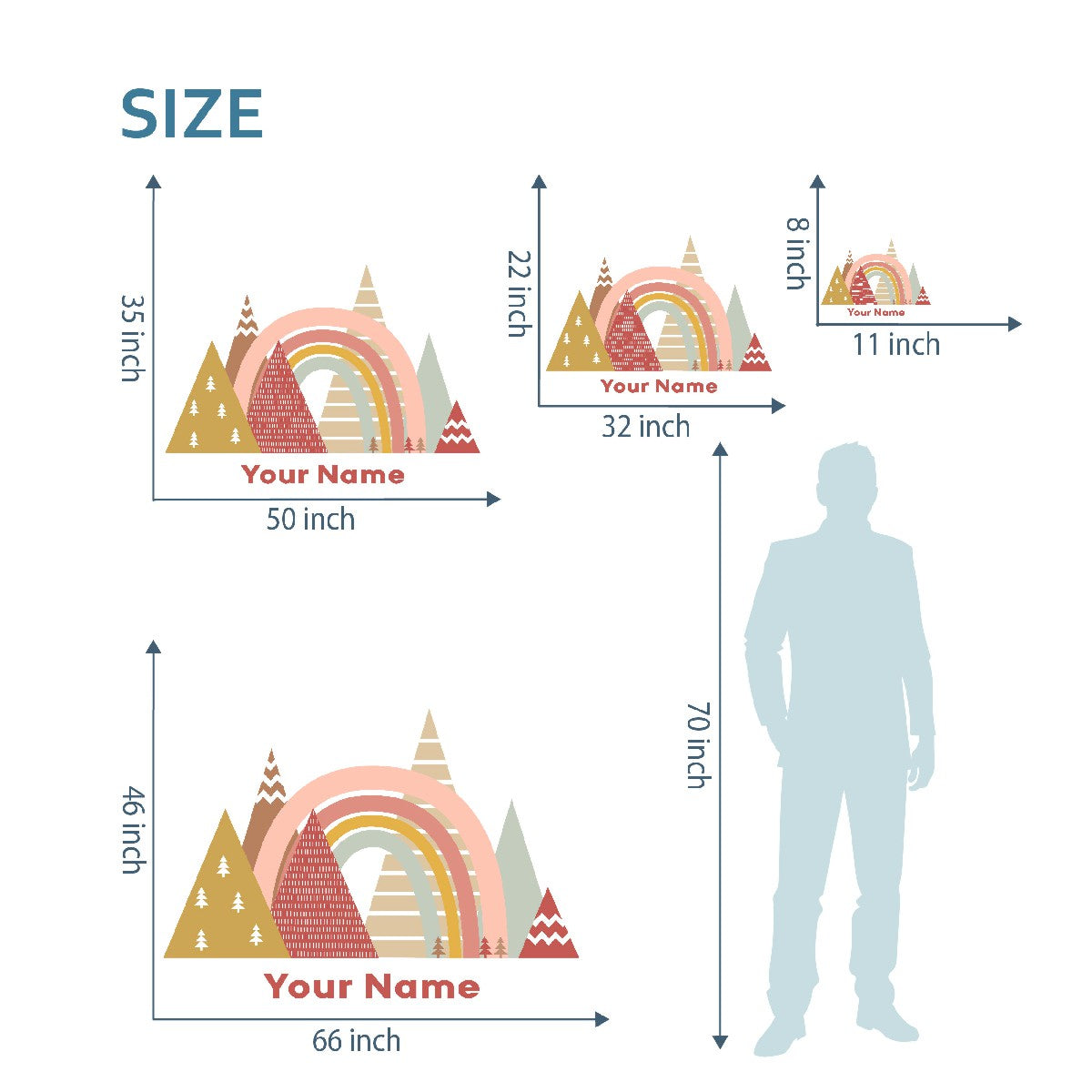 Boho Rainbow Wall Stickers - Magical and Enchanting Mountain Wonderland - Perfect for Nursery or Girls' Bedroom Decor - Personalized Name Decal