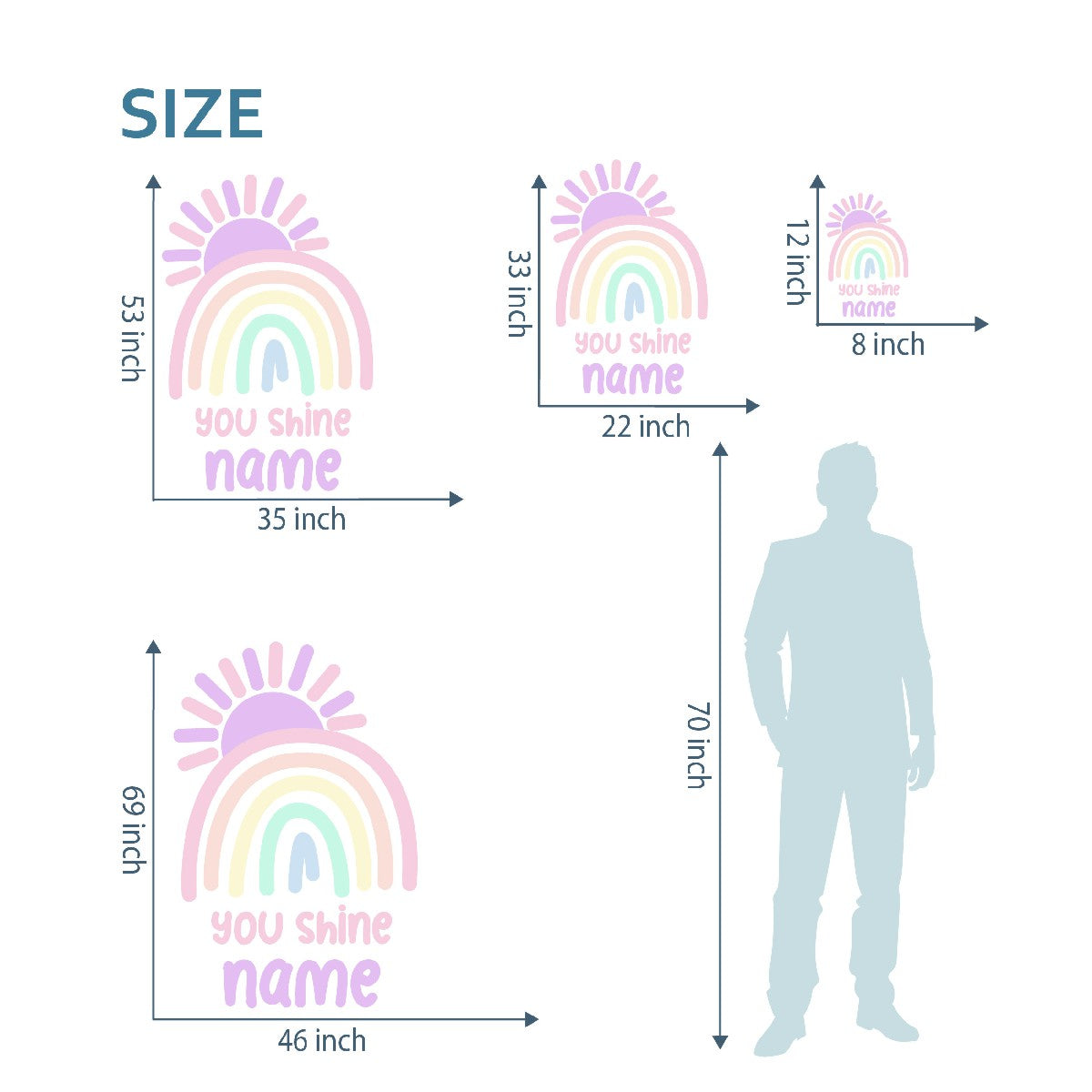 Boho Rainbow Wall Stickers - You Shine Name Wall Boho Rainbow Decal for Nursery Decor - Colorful and Stylish Boho Rainbow Wall Decor