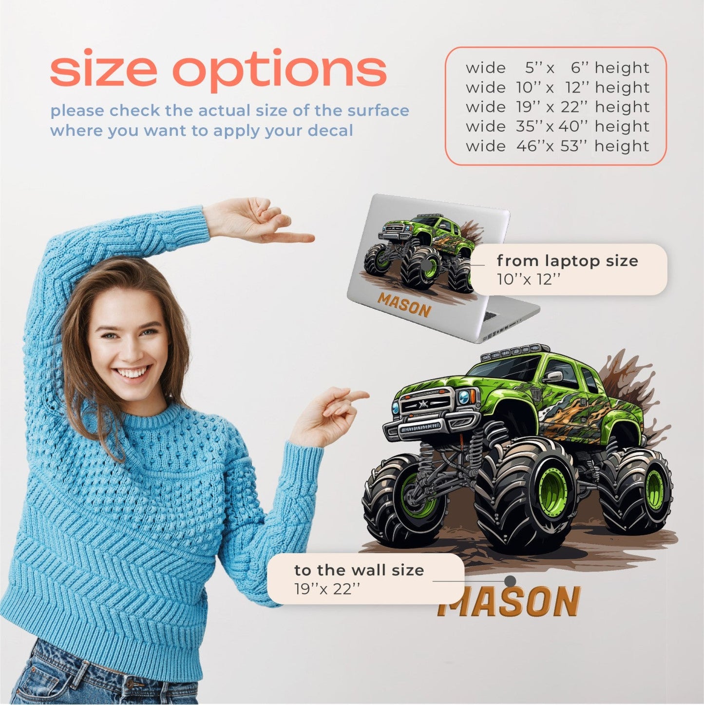 Monster Trucks Stickers - Personalized Wall Decal for Boys - Cars Wall Decals for Boys Room - Boys Wall Stickers for Bedroom - Car Wall Decals for Boys Room