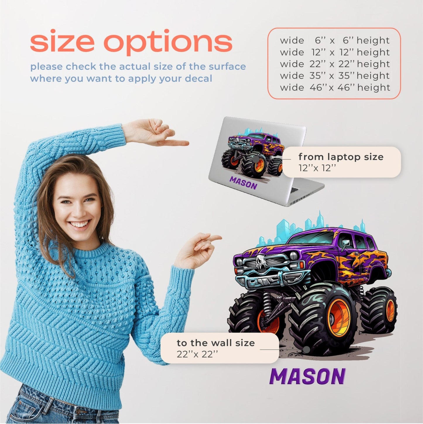 Car Truck Wall Decals - Monster Jam Wall Decals for Boys Room - Colorfull Truck Wall Decals - Monster Truck Wall Stickers - Kids Truck Wall Decals