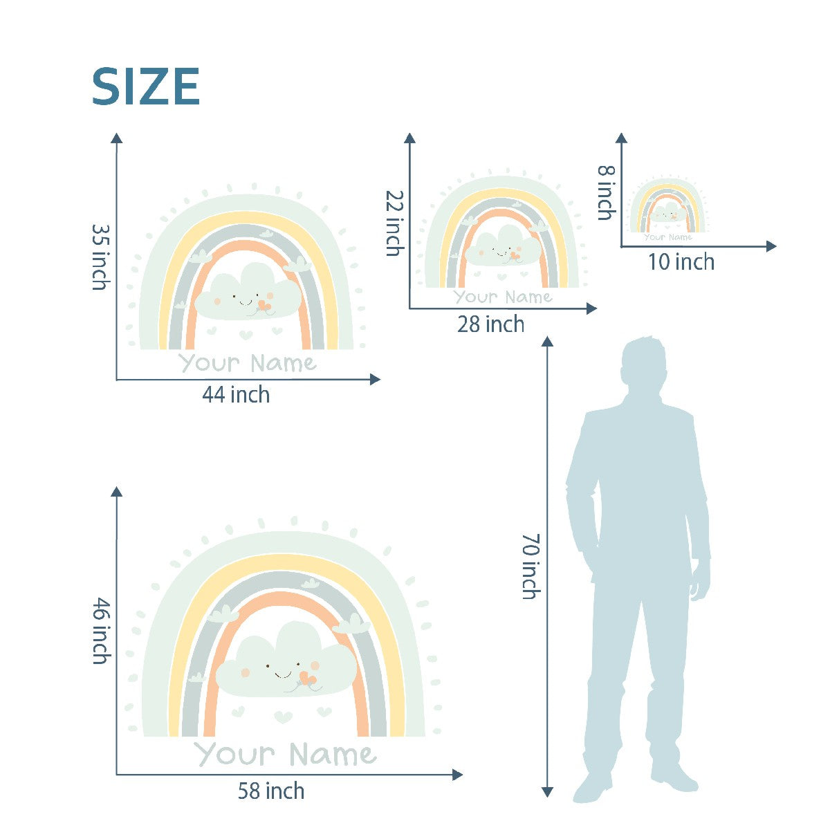 Personalized Boho Rainbow and Clouds Wall Stickers with Your Name - Perfect Boho Decal for Walls and Nursery Decor - Rainbow Room Decor for Girls