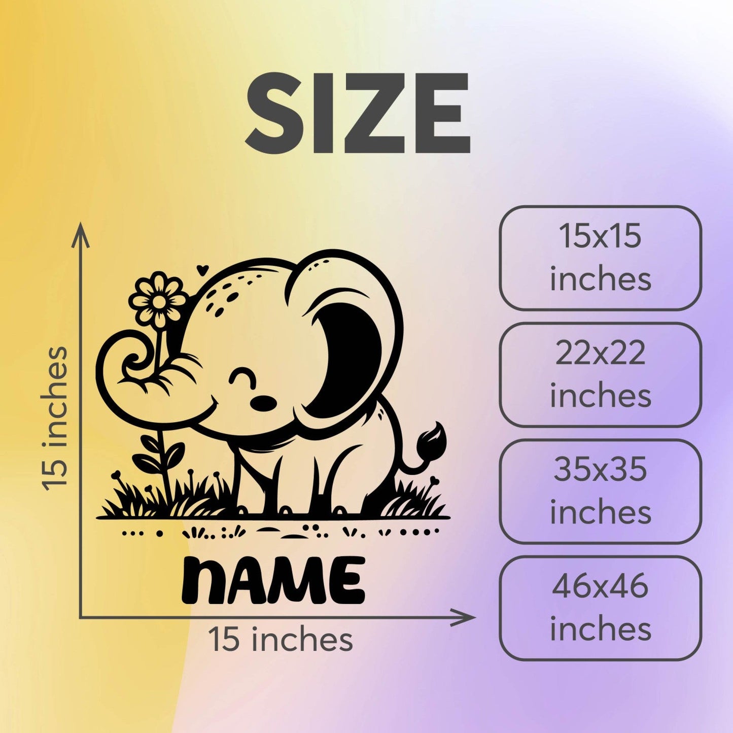 Elephant Wall Stickers - Elephant Name Wall Decal - Personalized Elephant Wall Decals - Personalized Animal Wall Stickers for Nursery Room Design 01