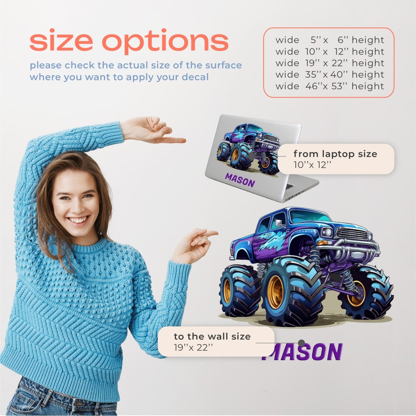 Kids Truck Wall Decals - Monster Truck Decal - Monster Truck Wall Decals for Kids Rooms - Monster Jam Wall Decals for Boys Room - Car Truck Wall Decals