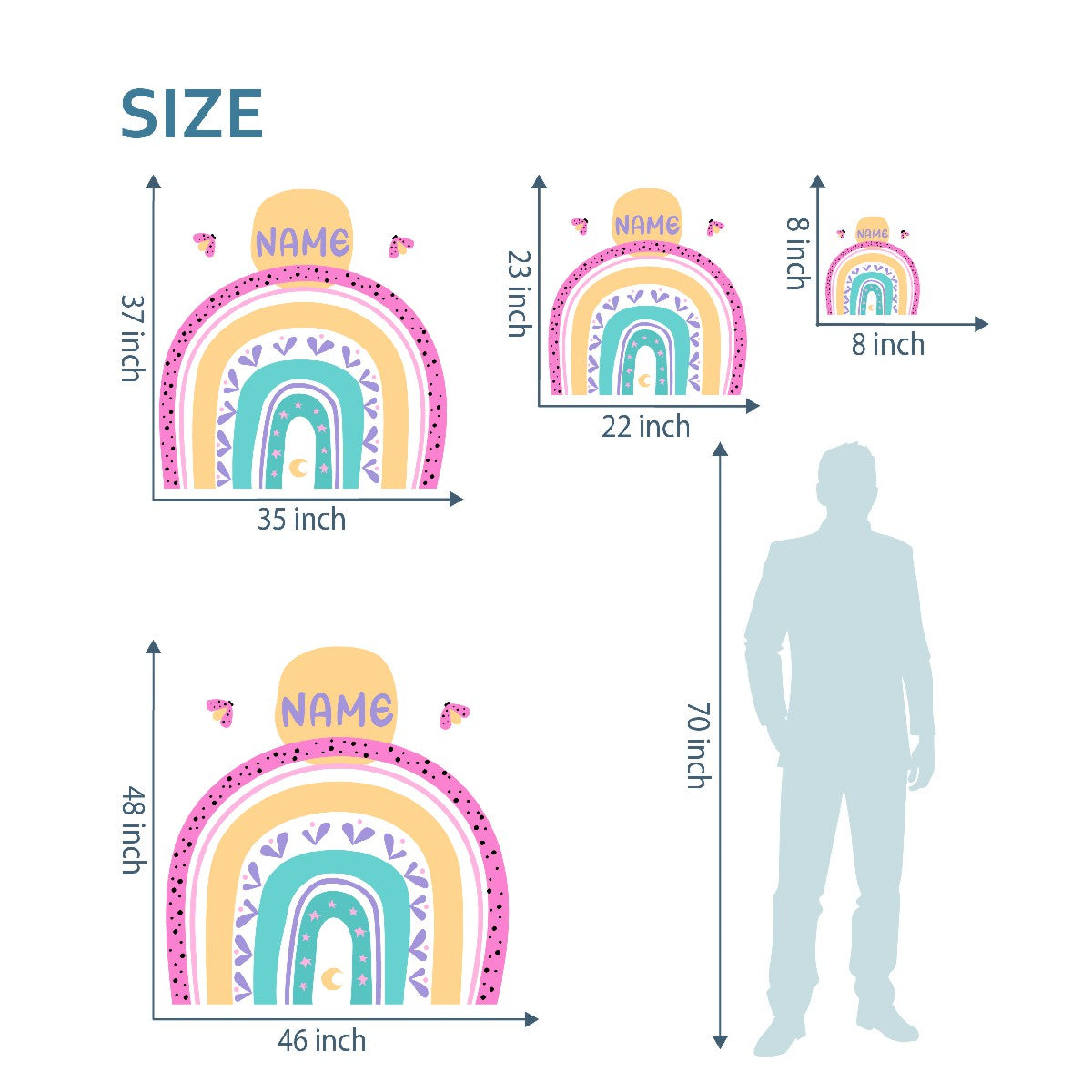 Boho Rainbow Wall Stickers - Personalized Name with Stylish Boho Rainbow Decor for Girls' Bedroom - Boho Rainbow Nursery Decor with Cuctom Name