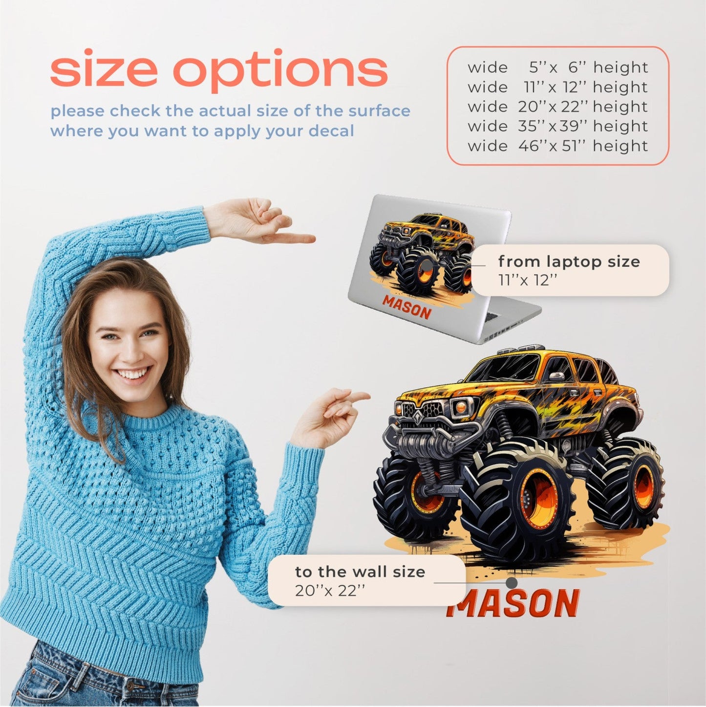 Monster Truck Wall Decals - Colored Monster Trucks Wall Stickers - Grave Digger Monster Truck Wall Decal - Monster Jam Wall Decals for Kids Rooms