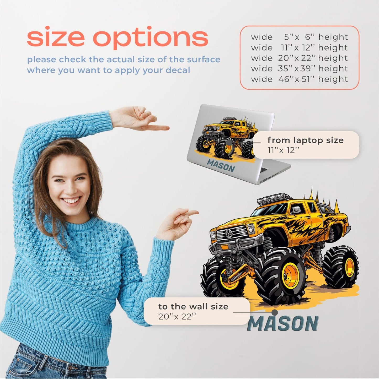 Monster Truck Decals for Wall - Monster Truck Vinyl Decal - Colorfull Monster Truck Wall Decal - Large Monster Truck Wall Stickers