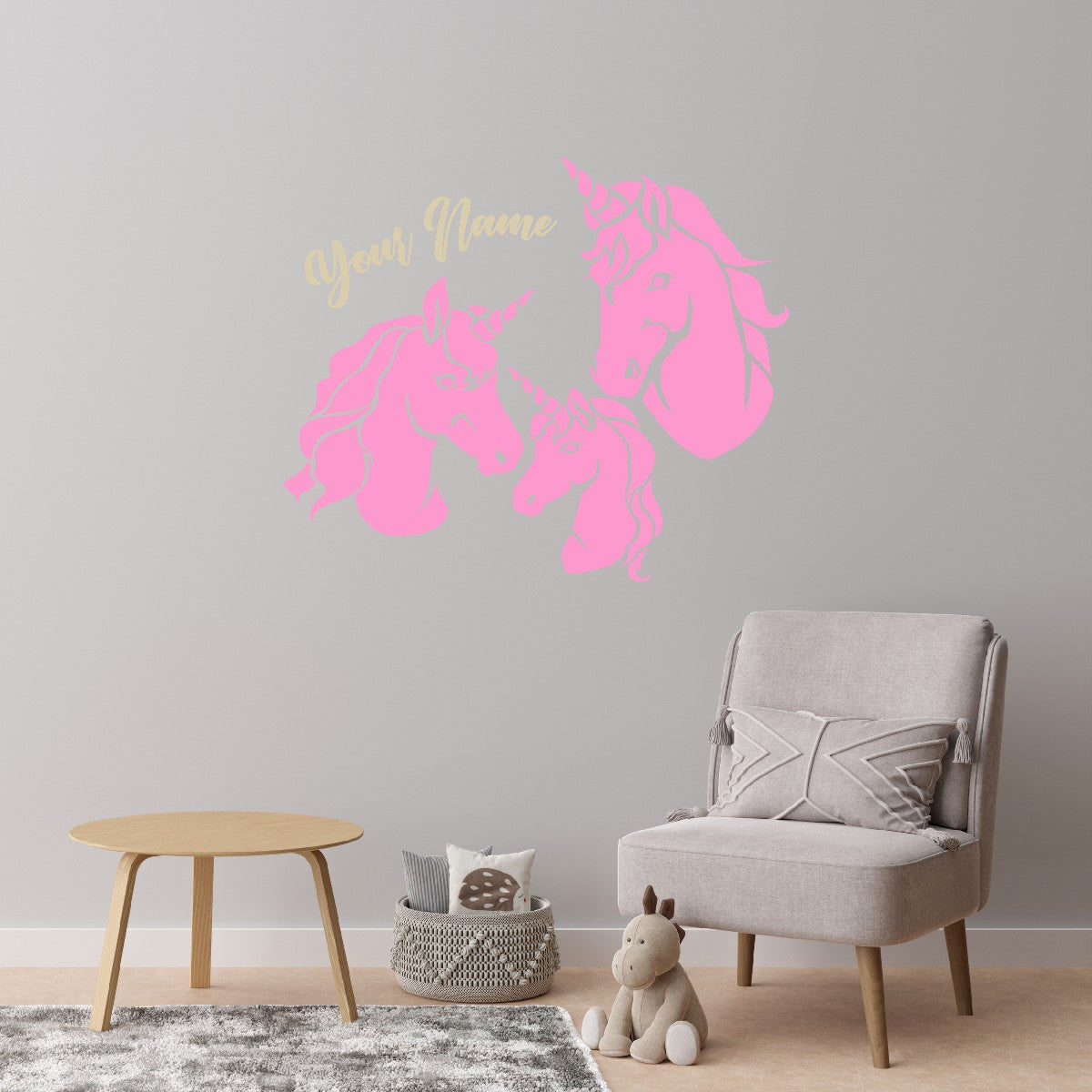 Custom Unicorn Family Wall Decals - Personalized Baby Unicorn Vinyl - Stickers with Name Customization Unicorn Room Wall