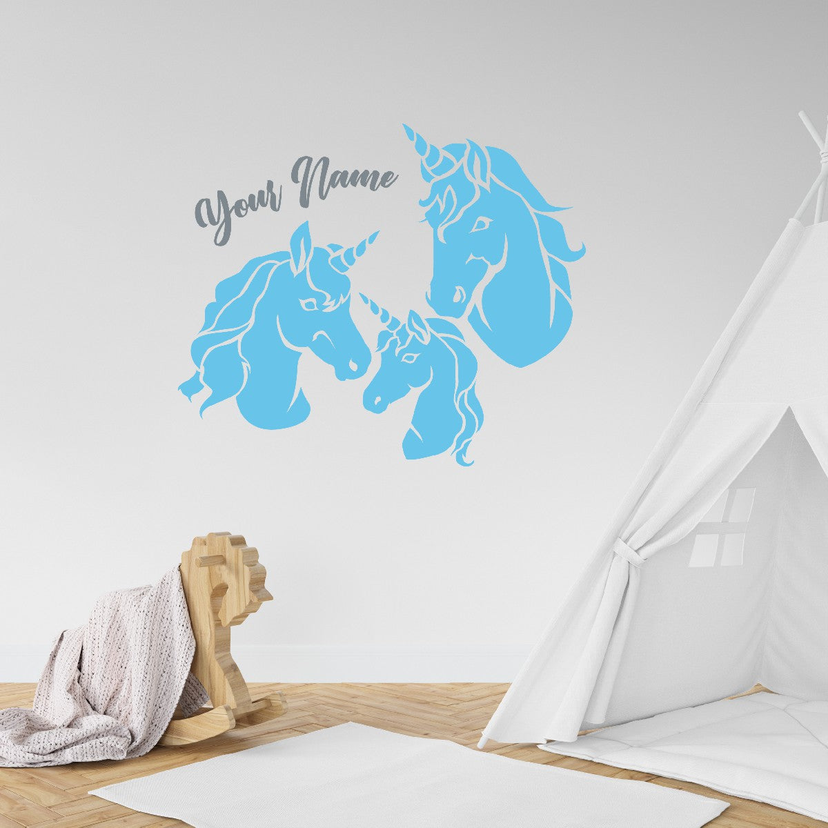 Custom Unicorn Family Wall Decals - Personalized Baby Unicorn Vinyl - Stickers with Name Customization Unicorn Room Wall