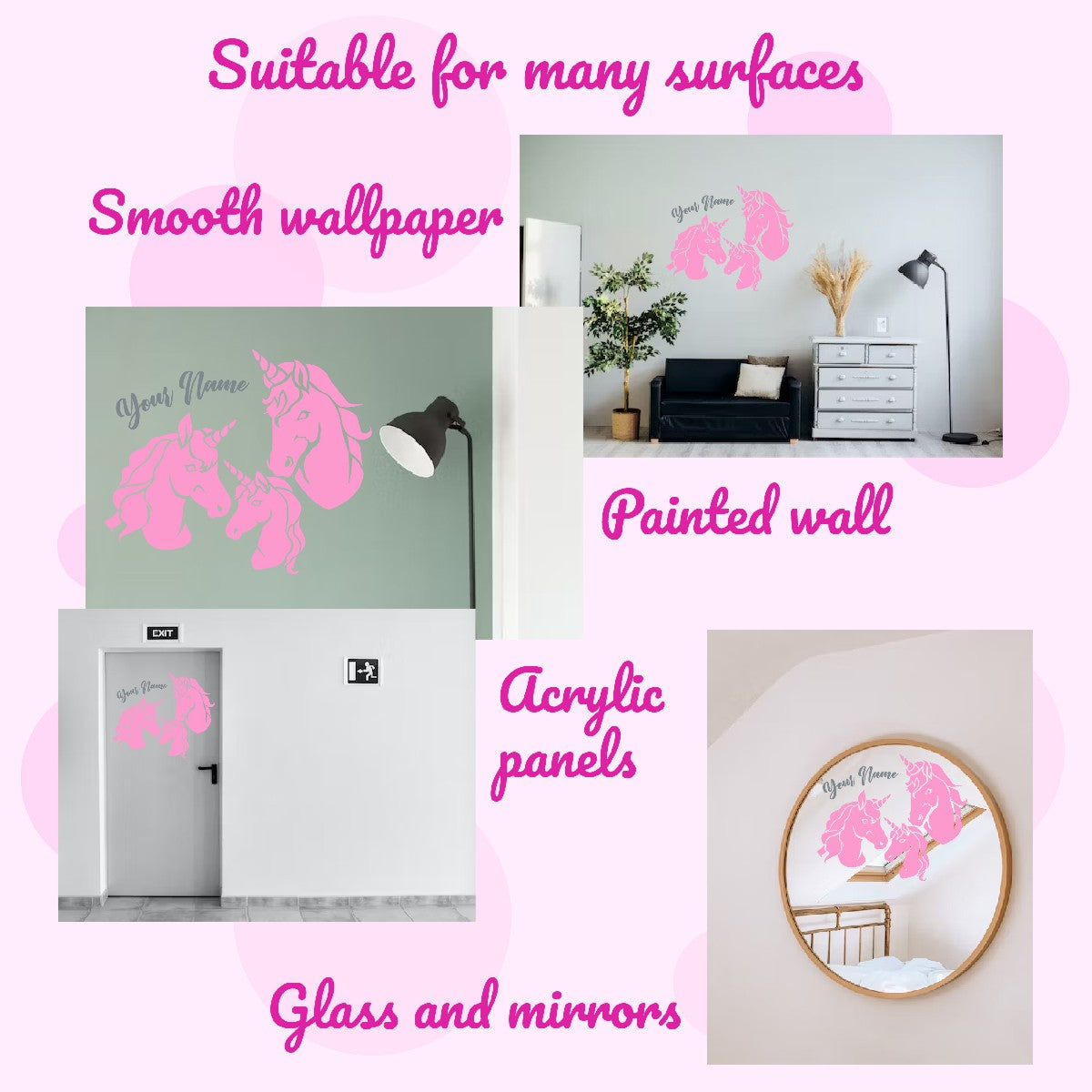 Custom Unicorn Family Wall Decals - Personalized Baby Unicorn Vinyl - Stickers with Name Customization Unicorn Room Wall