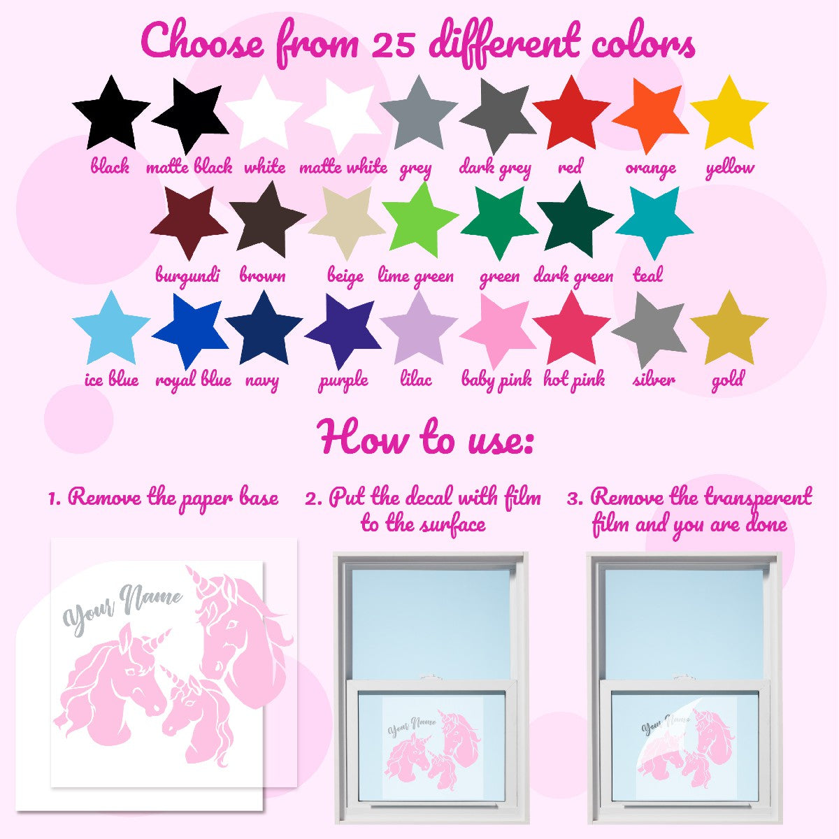 Custom Unicorn Family Wall Decals - Personalized Baby Unicorn Vinyl - Stickers with Name Customization Unicorn Room Wall