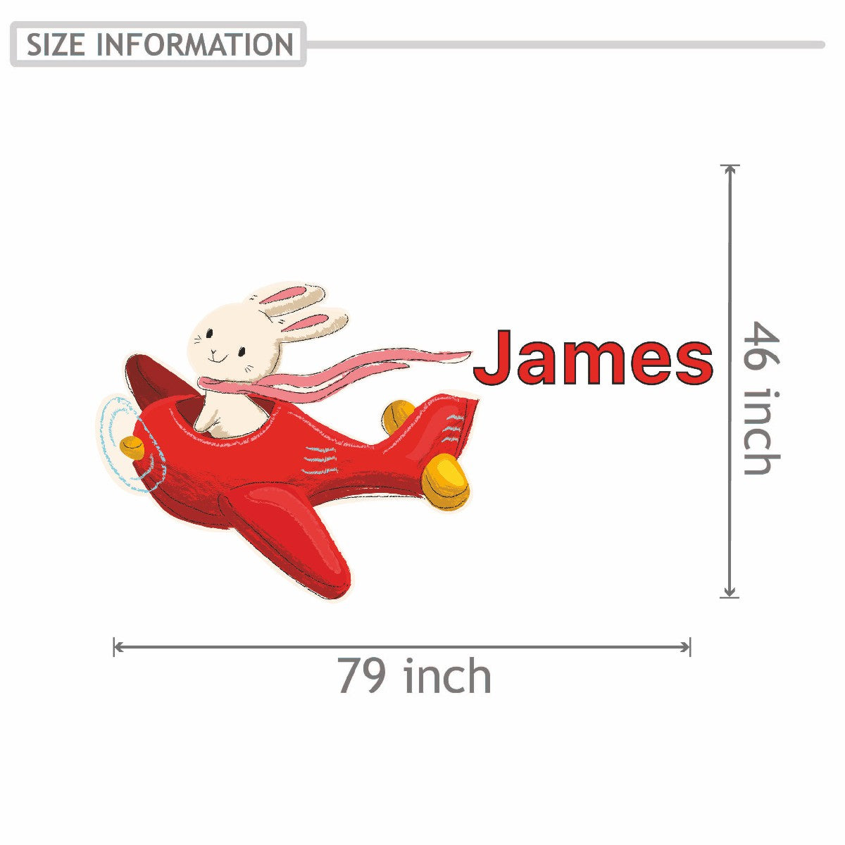 Personalized Name Stickers with Cartoon Rabbit in Airplane - Removable Name Decals for Walls Doors Furniture Laptop - Durable Custom Name Stickers for Kids Bedroom