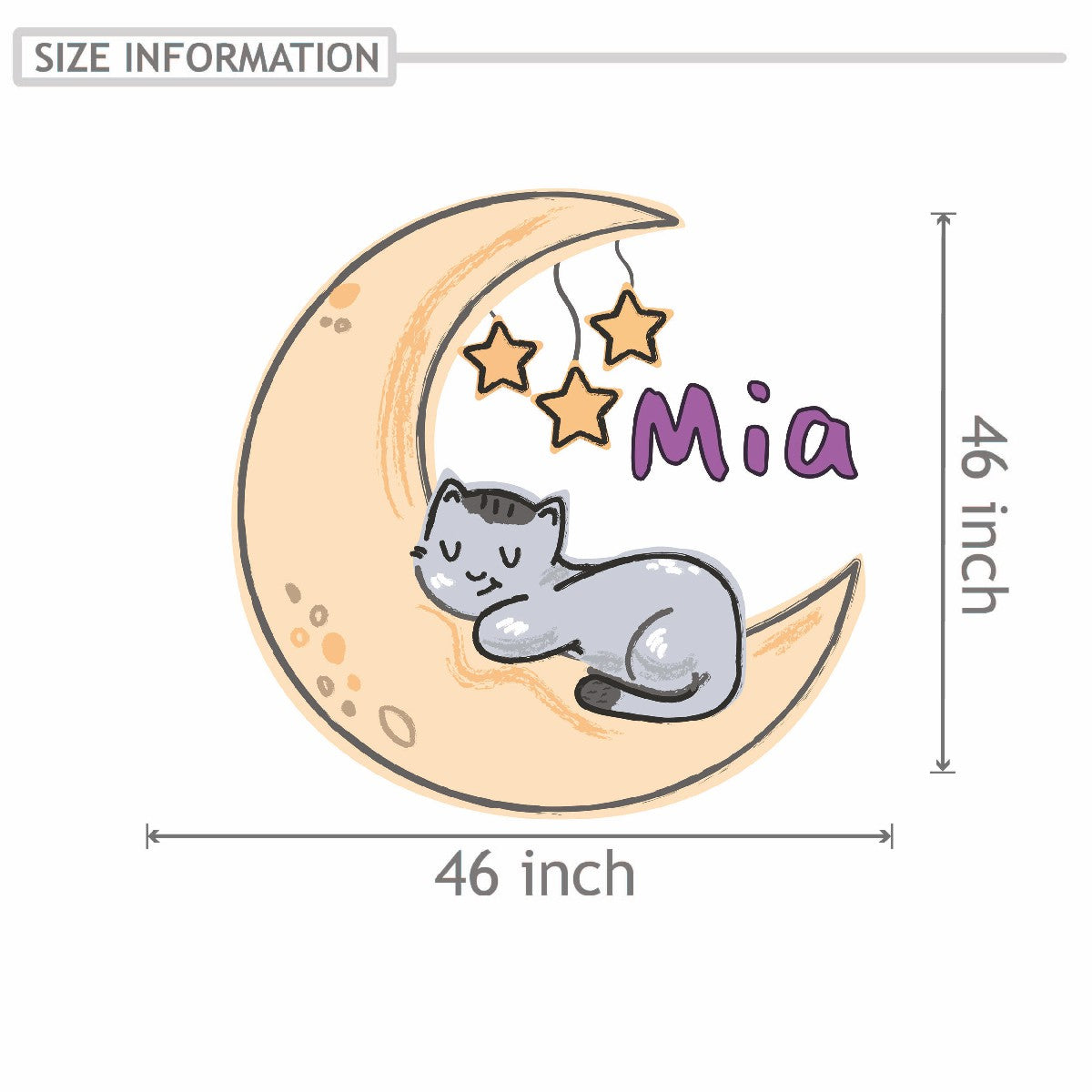 Personalized Name Stickers with Cat Sleeping on Moon - Fade-Resistant Name Wall Decals for Girls and Boys - Stunning Custom Name Stickers for Kids Bedroom and Laptop