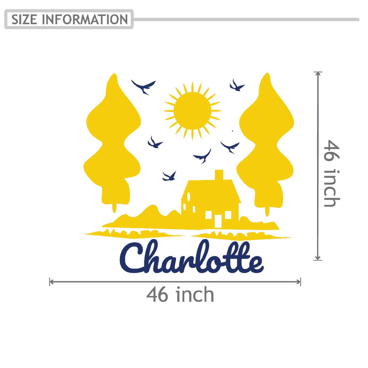 Personalized Name Stickers with the Sun House Trees Birds - Durable Custom Name Stickers for Furniture and Gadgets - Removable Name Wall Decals for Girls and Boys
