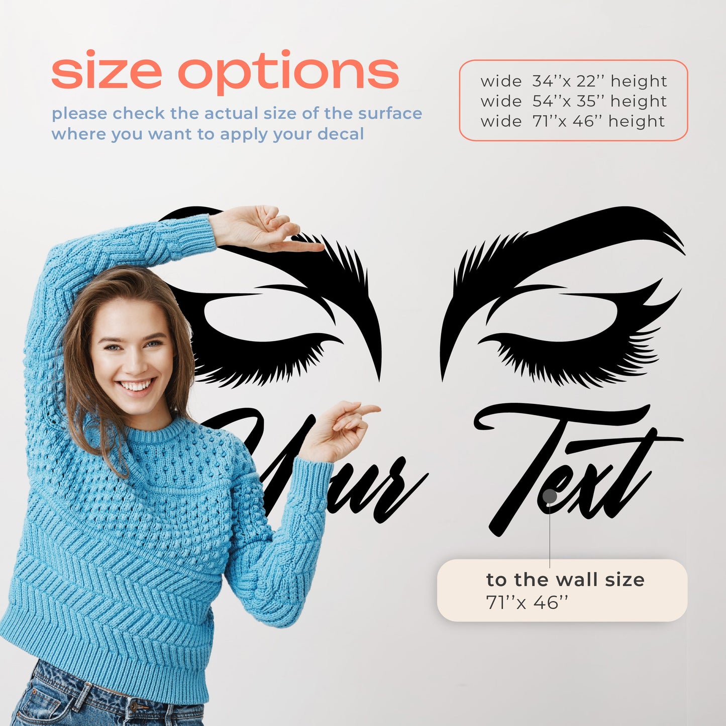 Beauty Wall Decals - Bedroom Wall Decal - Eyelash Eyebrow Wall Sticker - Eyelash Wall Decal Stickers - Eyelash Wall Decals - Eye Wall Sticker