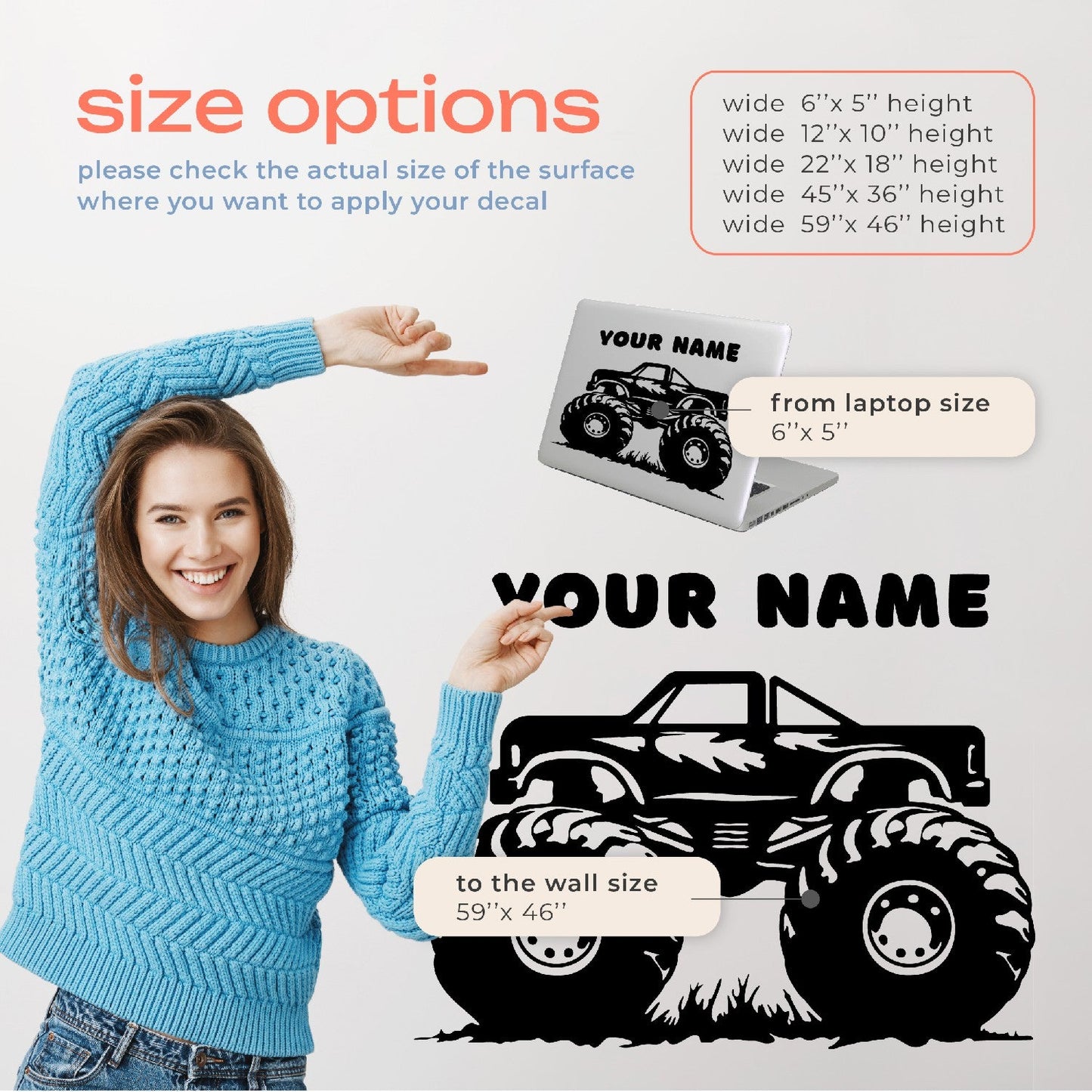 Monster Truck Wall Decals - Monster Truck Wall Decal for Boys Room - Monster Truck Wall Stickers - Monster Truck Decor for Boys Room