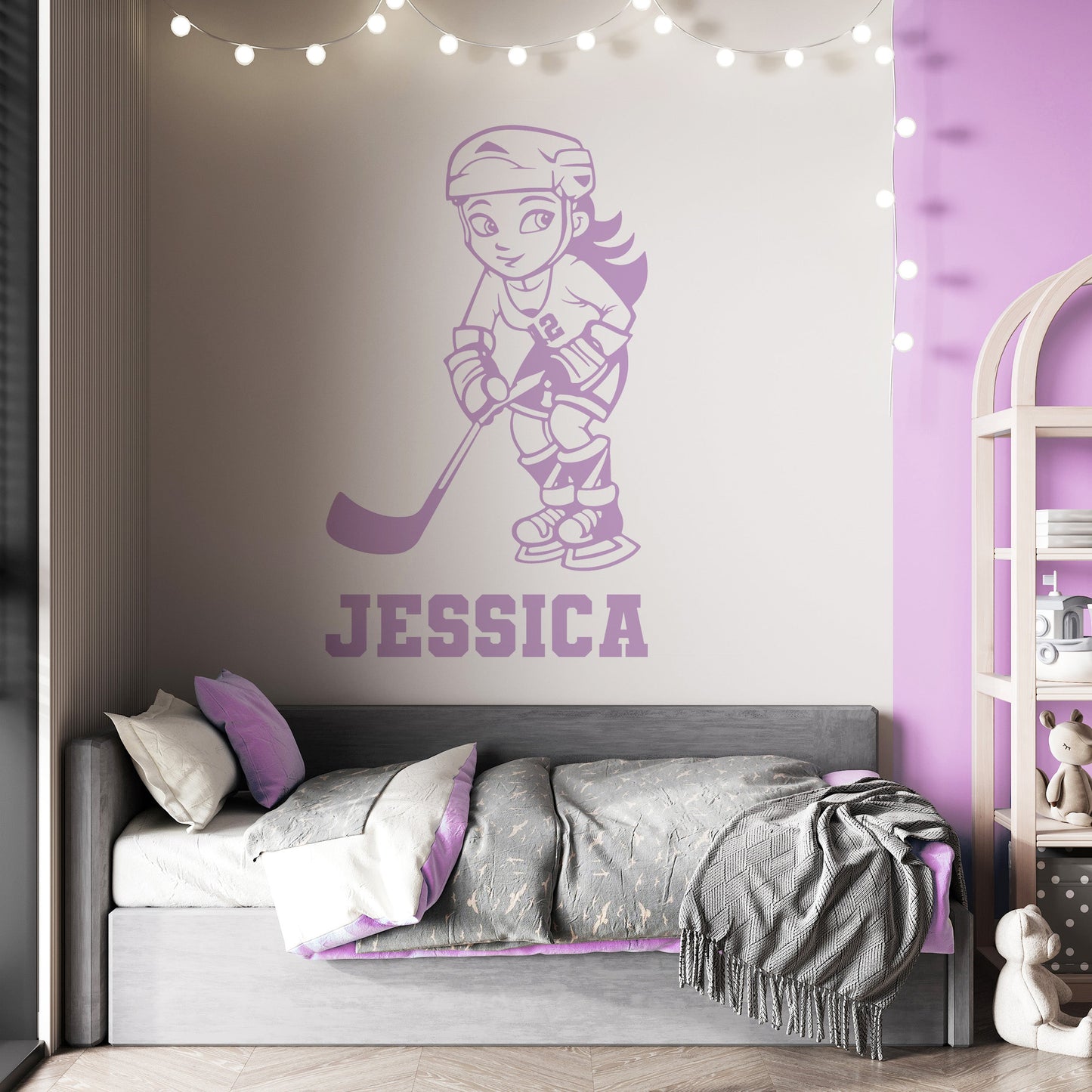 Personalized Hockey Girl Decal - Anime Hockey Wall Stickers for Girls' - Personalized Ice Hockey Wall Decals - Wall Stickers Kawaii Girls Hockey Team