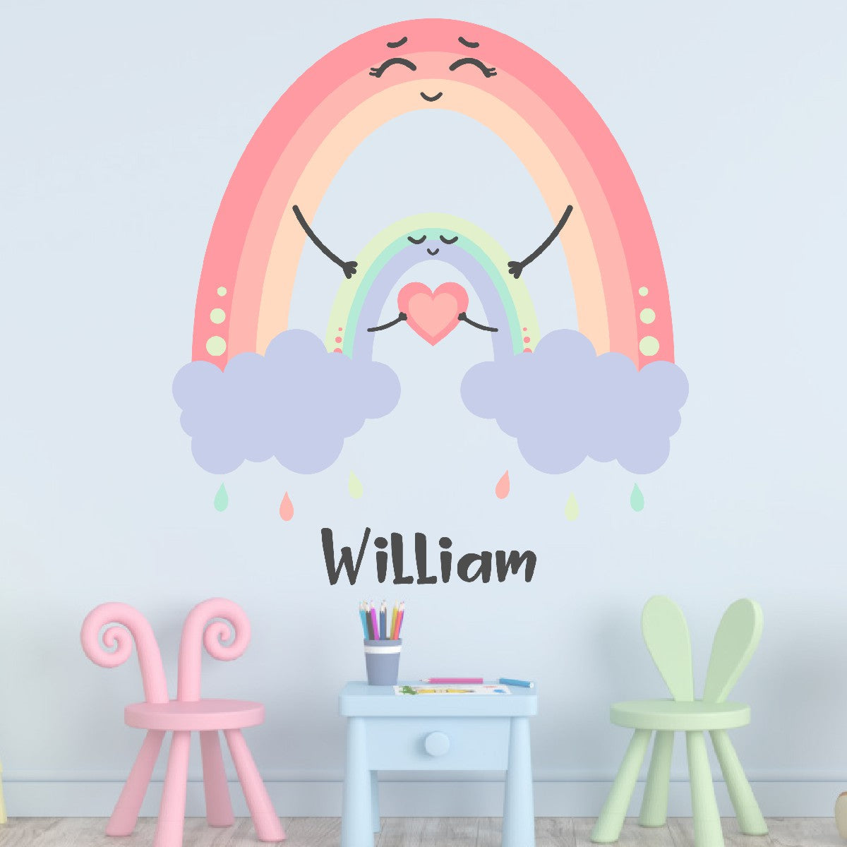 Boho Rainbow and Heart Wall Stickers - Big and Little Rainbow Hugging the Heart - Colorful Decals for Girls Nursery and Bedroom Decor
