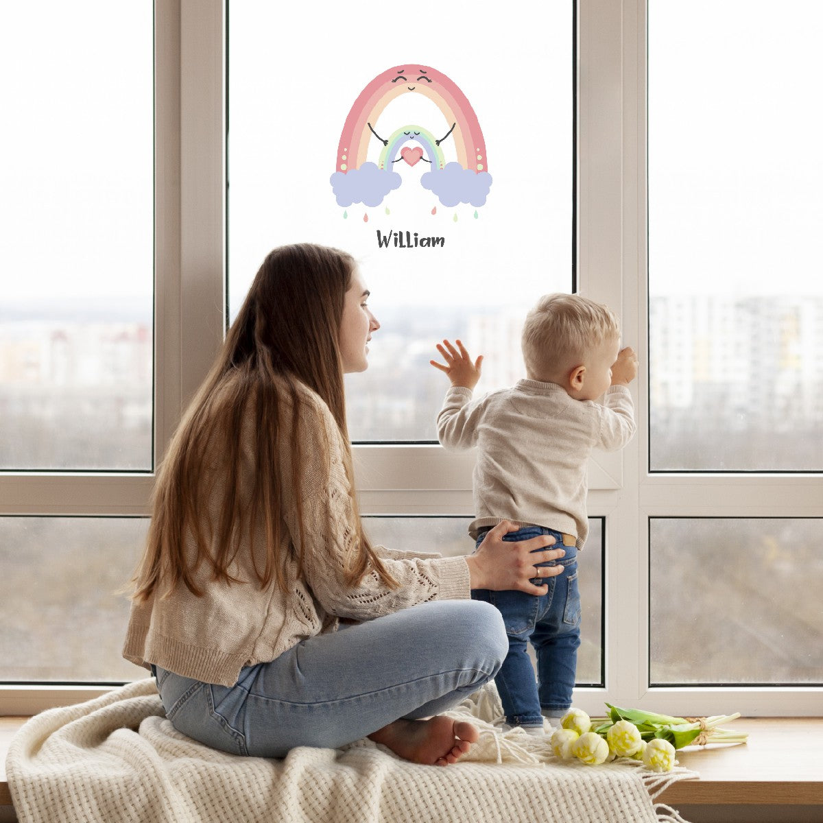 Boho Rainbow and Heart Wall Stickers - Big and Little Rainbow Hugging the Heart - Colorful Decals for Girls Nursery and Bedroom Decor