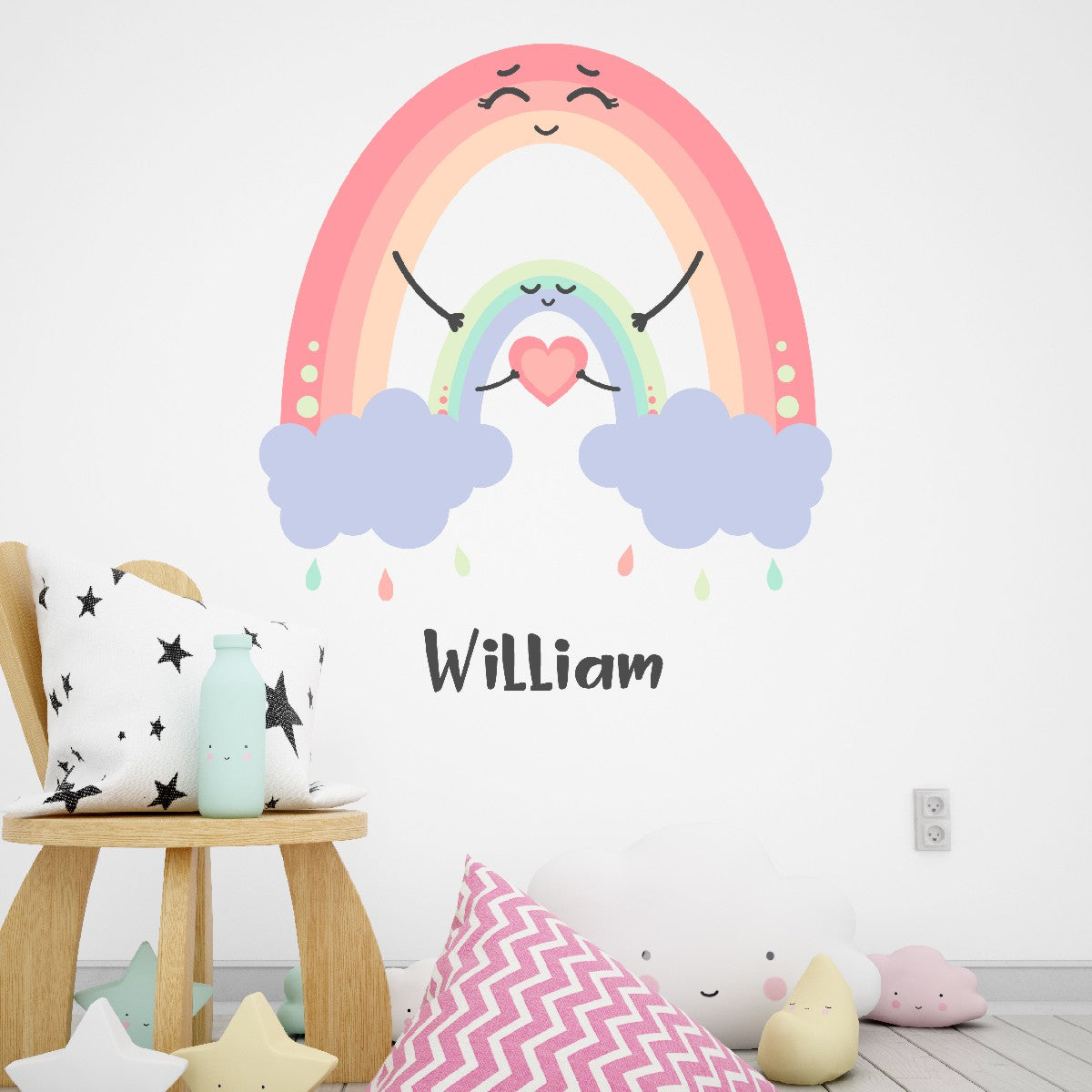 Boho Rainbow and Heart Wall Stickers - Big and Little Rainbow Hugging the Heart - Colorful Decals for Girls Nursery and Bedroom Decor