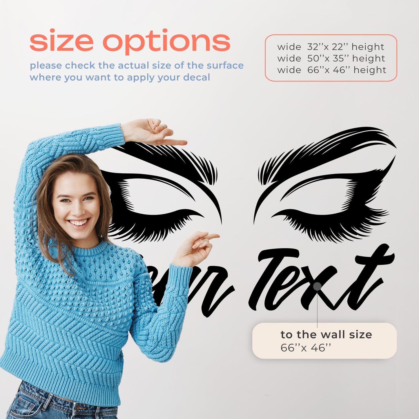 Eye Lash Wall Decal - Make Up Wall Stickers - Eyelash Wall Decals Salon - Make Up Wall Decals - Bedroom Wall Decal - Makeup Decals for Walls