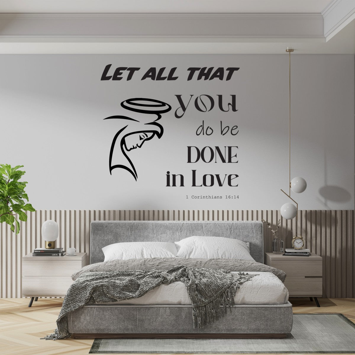 Bible Verse Wall Decals with Drawing - Religious Wall Decals For Living Room with Quote and painting - Bible Verses Wall Decor Stickers with Drawing
