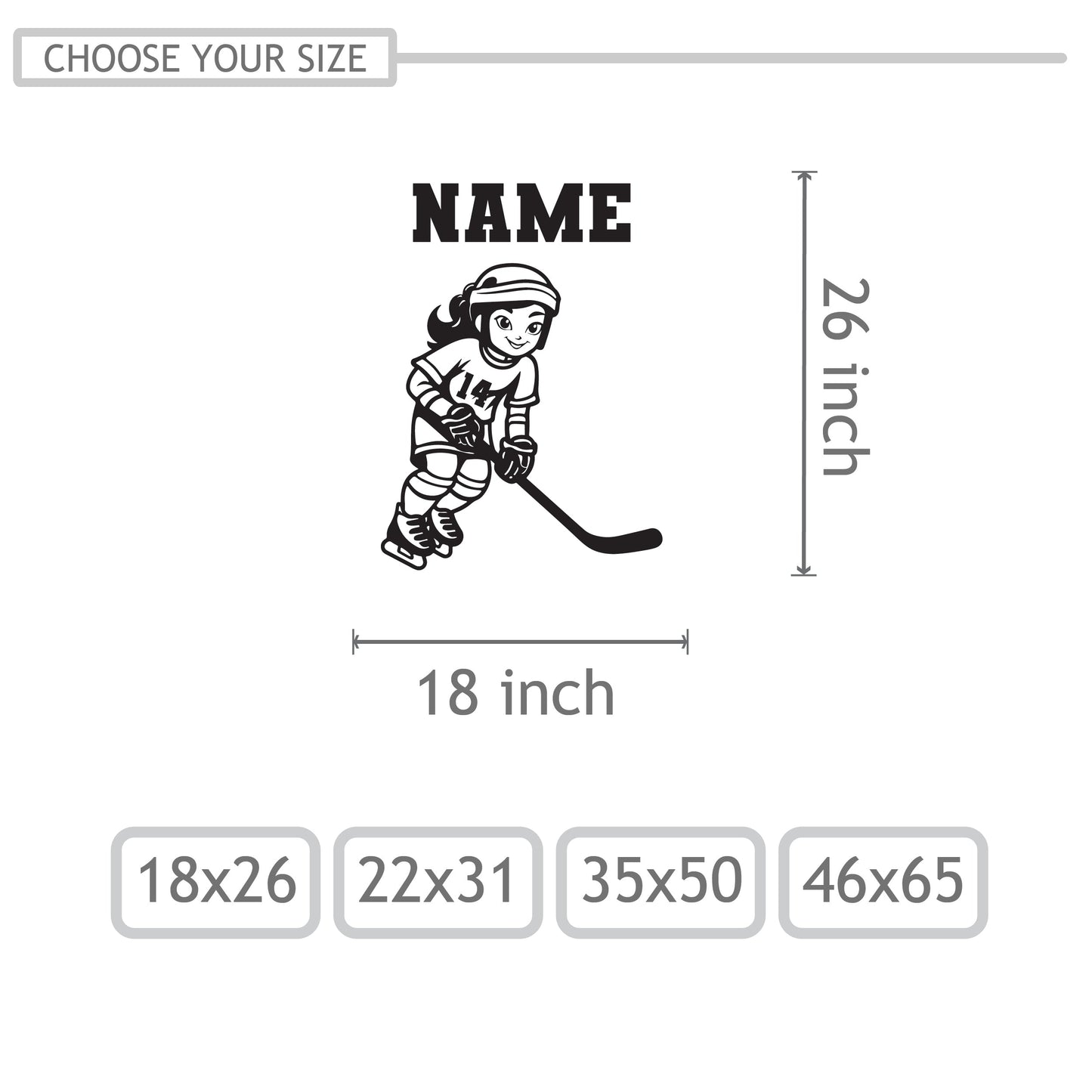 Anime Hockey Wall Stickers - Personalized Ice Hockey Decals for Girls' Room - Customizable Anime Hockey Girls - Hockey Vinyl Wall Decals