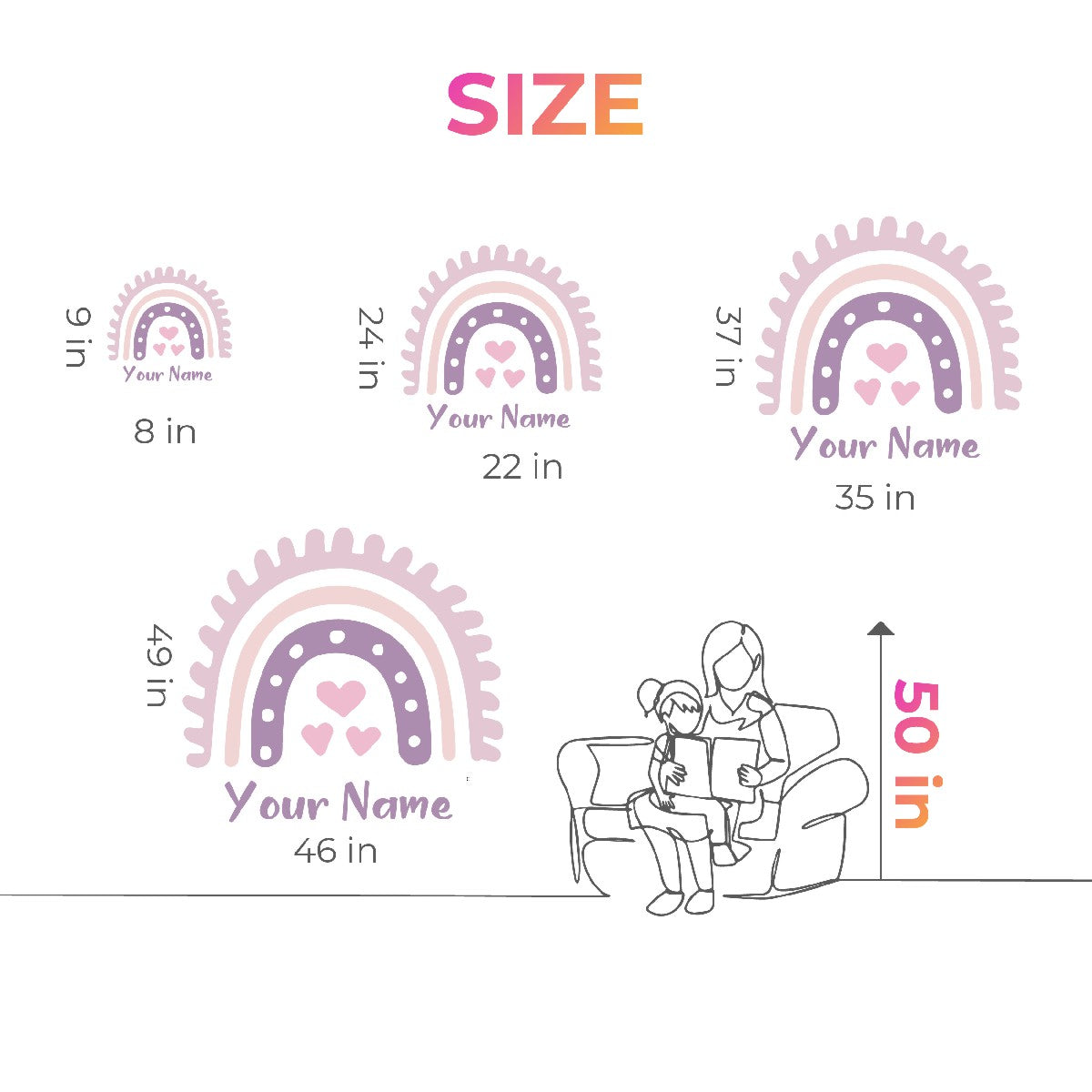 Personalized Boho Rainbow Wall Stickers with Heart - Enchanting Decal for Nursery and Girls' Bedroom Decor - Rainbow Wall Sticker with Custom Name