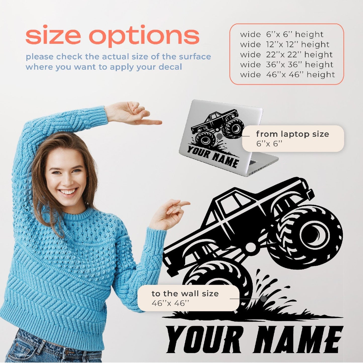 Monster Truck Decals for Boys Room - Custom Wall Stickers Personalized - Grave Digger Monster Truck Wall Decal - Monster Truck Vinyl Decal