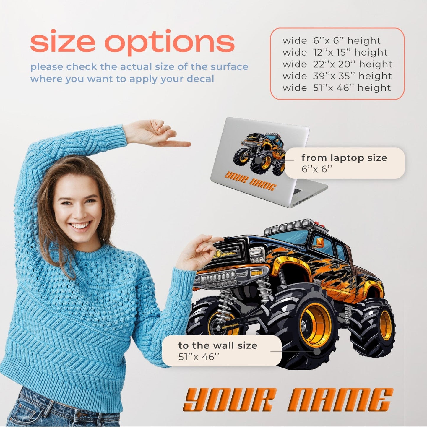 Monster Jam Wall Decals for Boys Room - Name Wall Decals for Boys - Super Monsters Decals - Colored Car Truck Wall Decals - Custom Vinyl Wall Decals